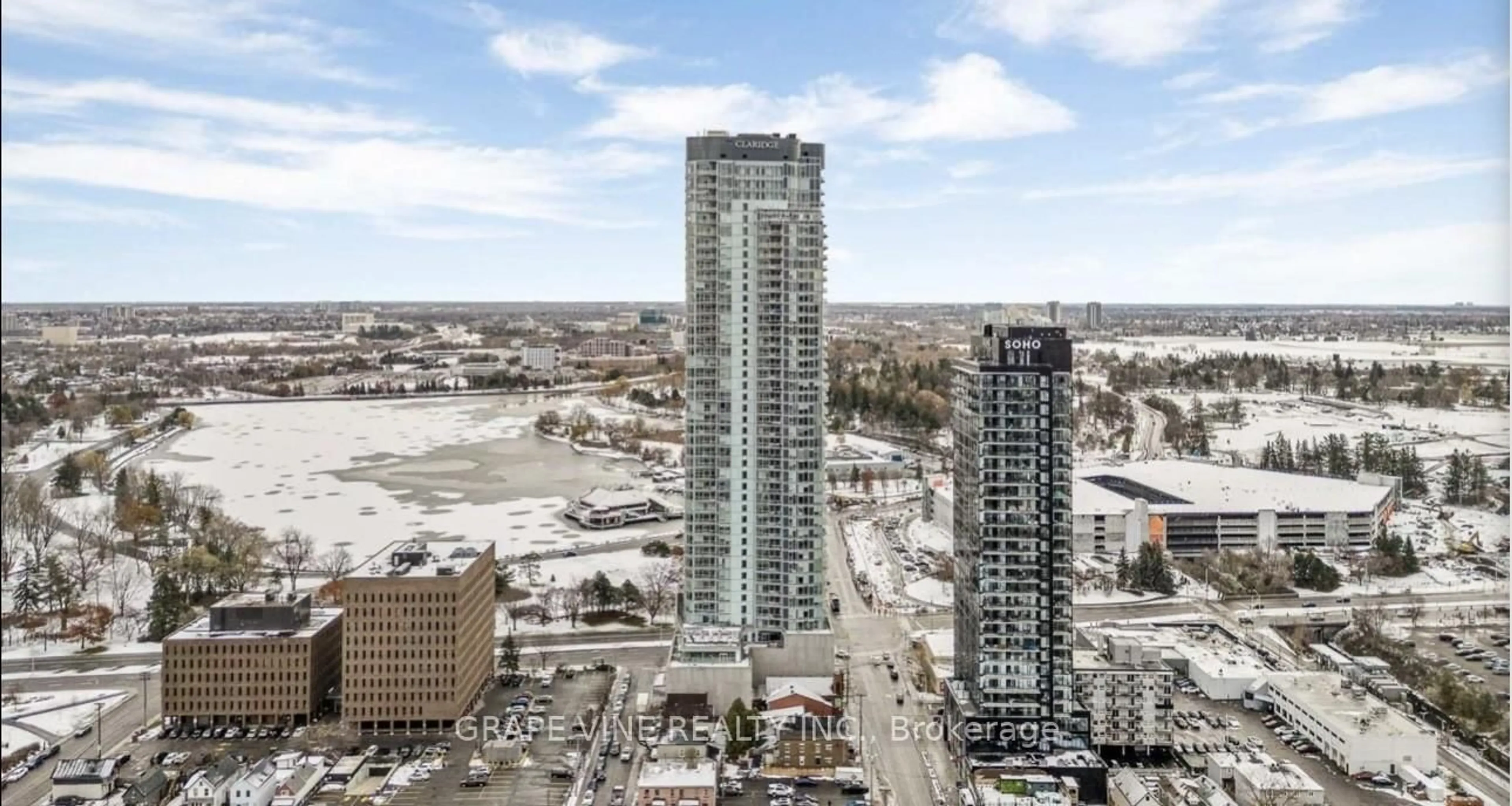 A pic from outside/outdoor area/front of a property/back of a property/a pic from drone, city buildings view from balcony for 805 Carling Ave #3705, Ottawa Ontario K2Y 0C1