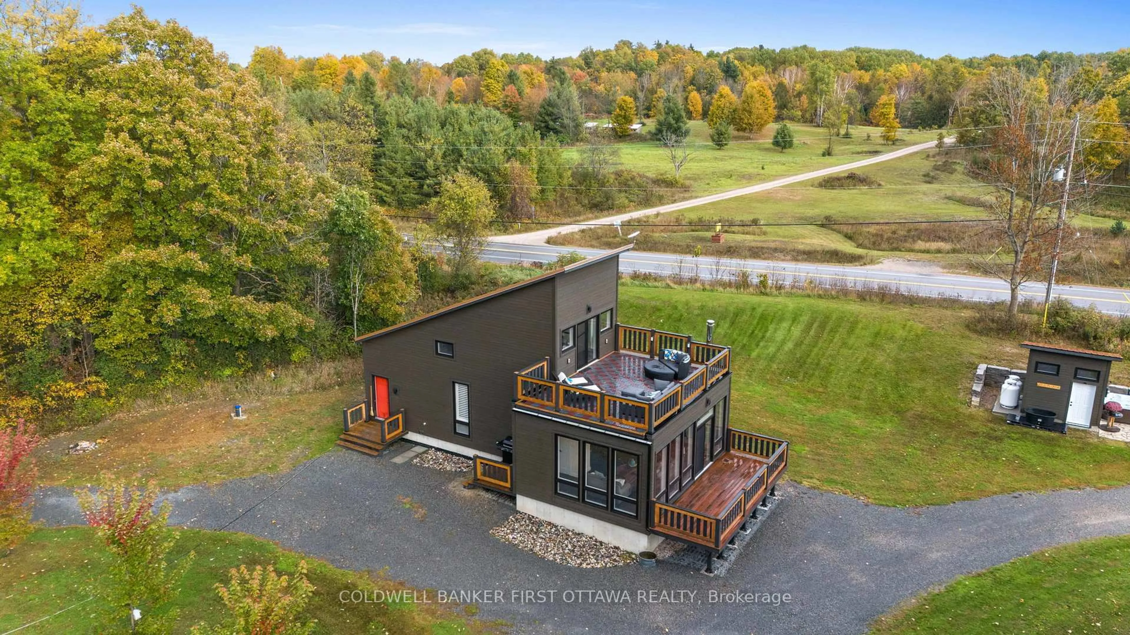 A pic from outside/outdoor area/front of a property/back of a property/a pic from drone, water/lake/river/ocean view for 4210 Scotch Line Rd, Perth Ontario K7H 3C5
