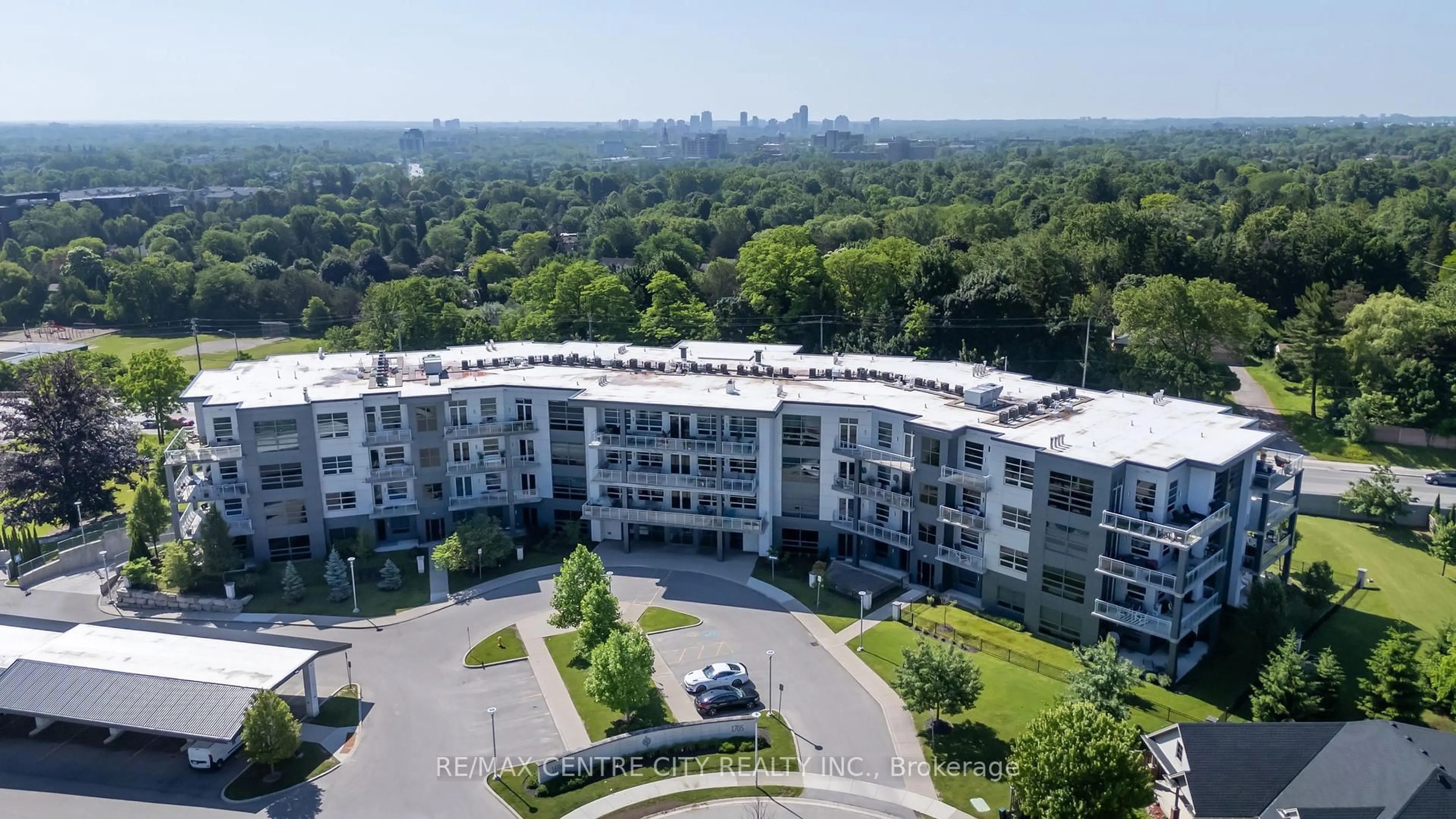 A pic from outside/outdoor area/front of a property/back of a property/a pic from drone, city buildings view from balcony for 1705 Fiddlehead Pl #406, London North Ontario N6G 0S1