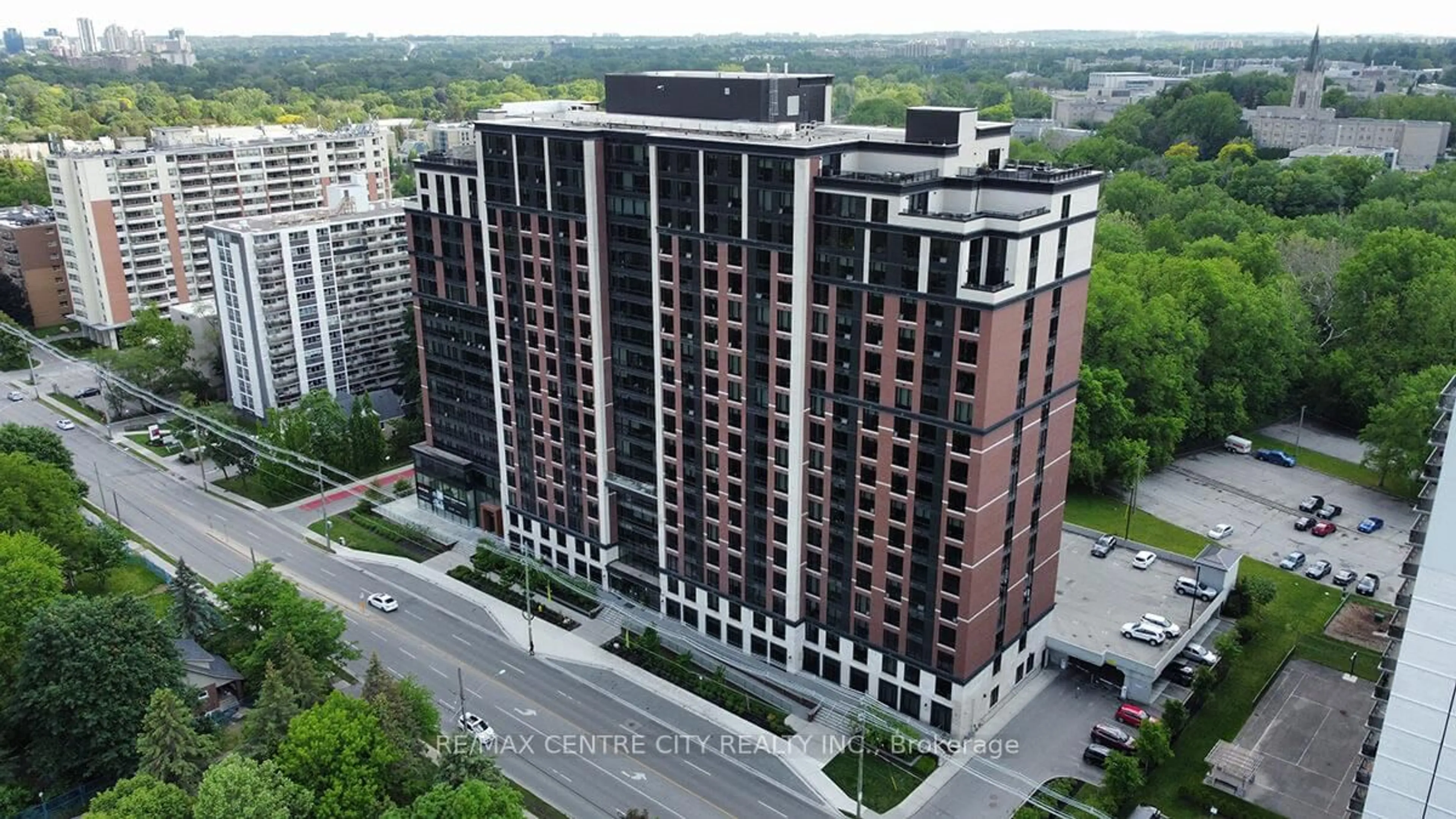A pic from outside/outdoor area/front of a property/back of a property/a pic from drone, city buildings view from balcony for 1235 Richmond St #1218, London East Ontario N6A 0C1