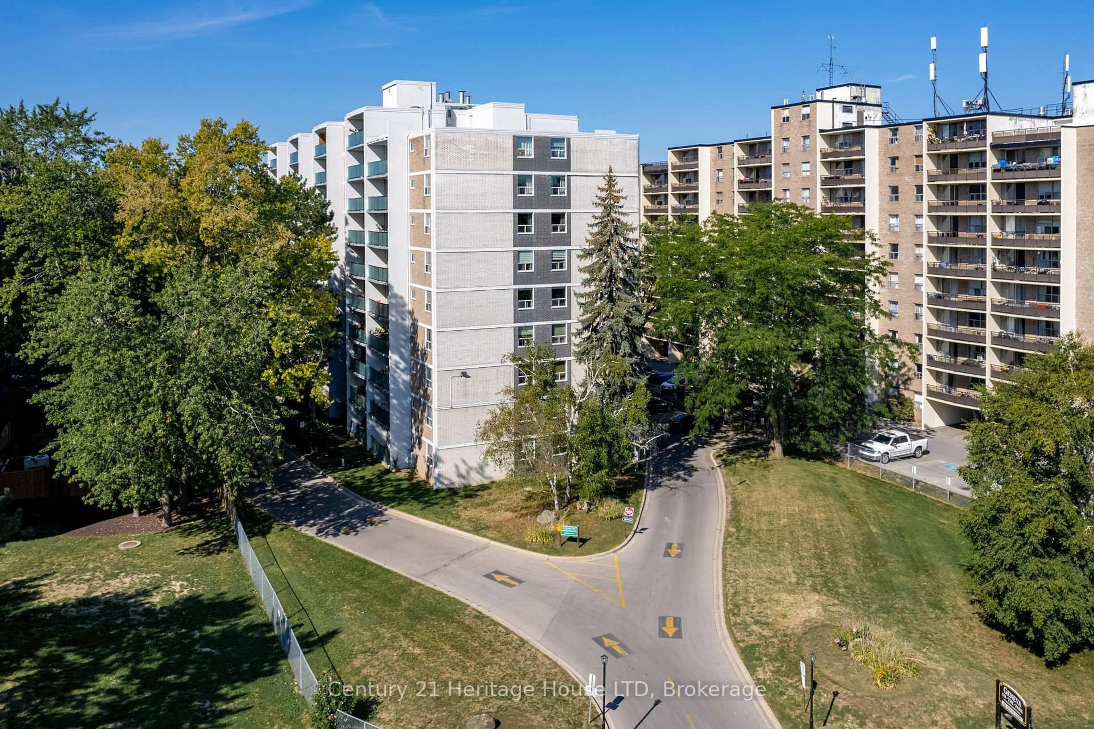 A pic from outside/outdoor area/front of a property/back of a property/a pic from drone, city buildings view from balcony for 359 Geneva St #303, St. Catharines Ontario L2N 2G5