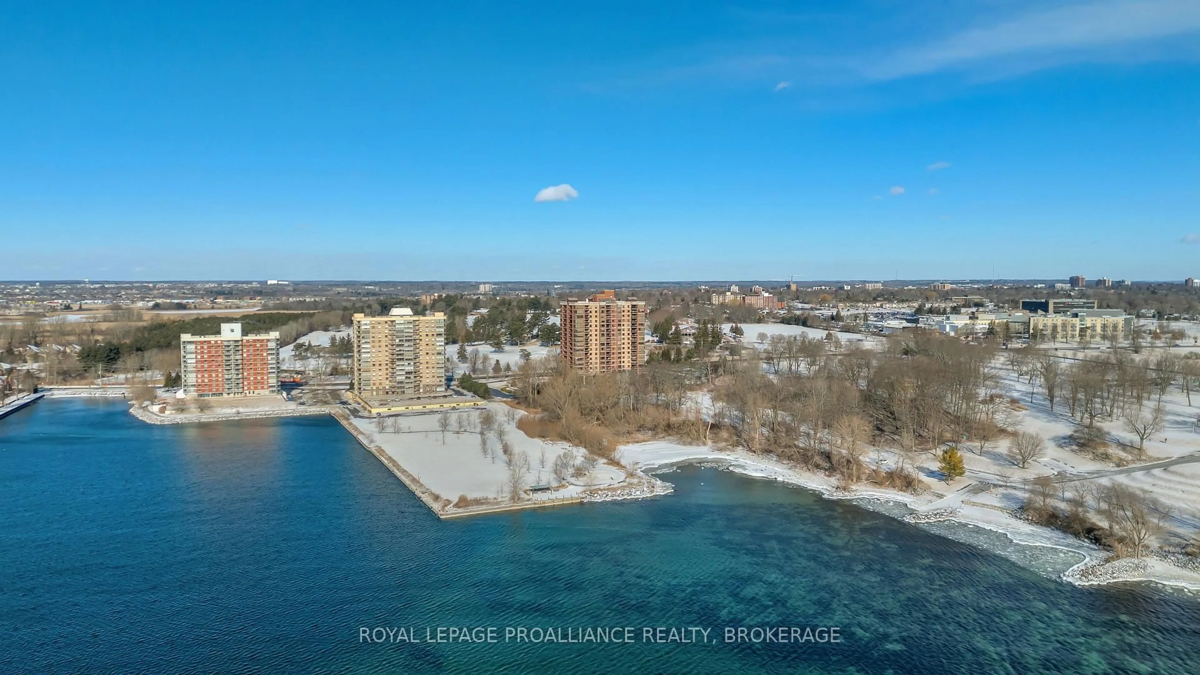 A pic from outside/outdoor area/front of a property/back of a property/a pic from drone, water/lake/river/ocean view for 1000 King St #705, Kingston Ontario K7M 8H3
