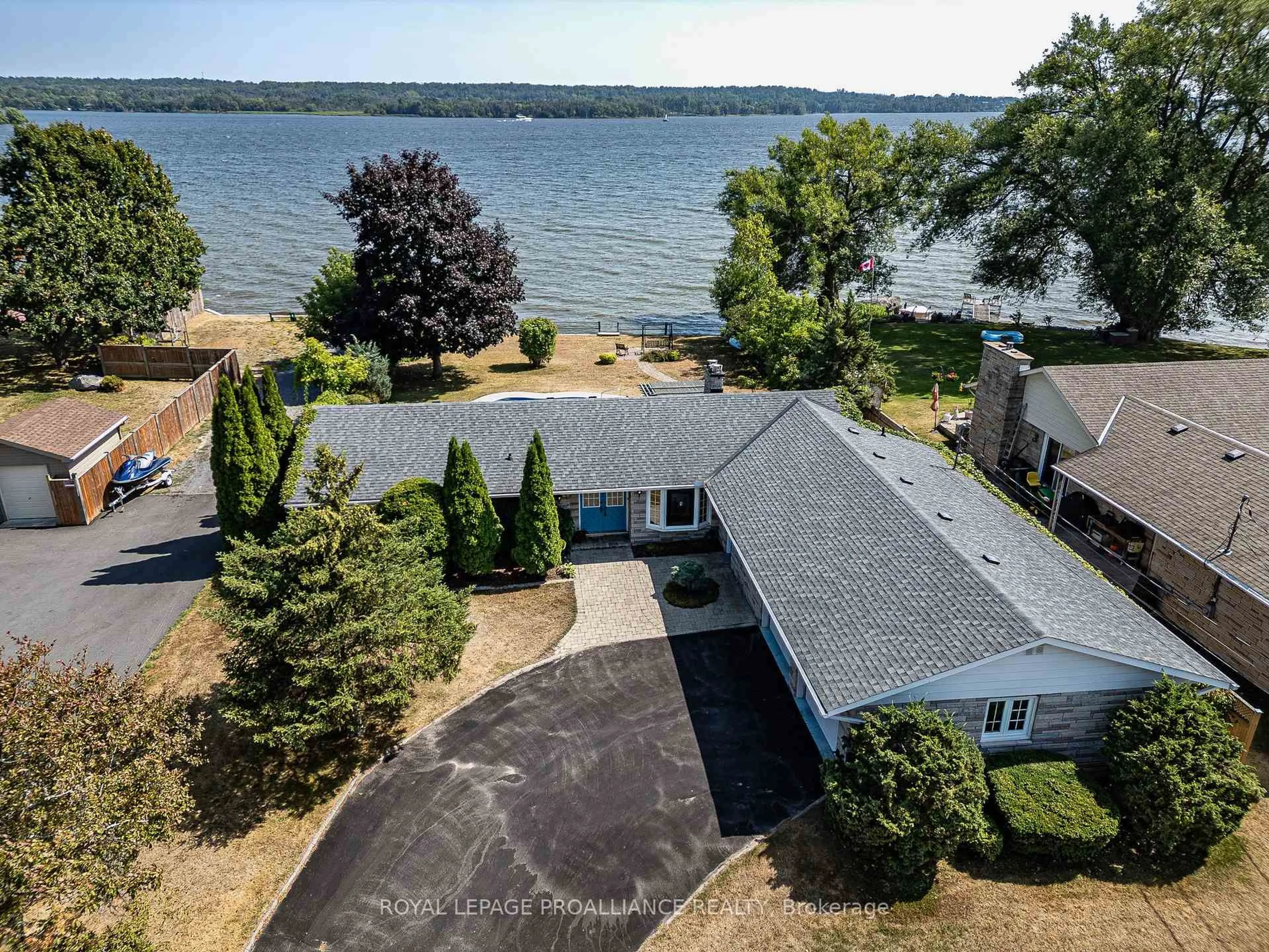 A pic from outside/outdoor area/front of a property/back of a property/a pic from drone, water/lake/river/ocean view for 95 Baylea Dr, Quinte West Ontario K8V 5P5