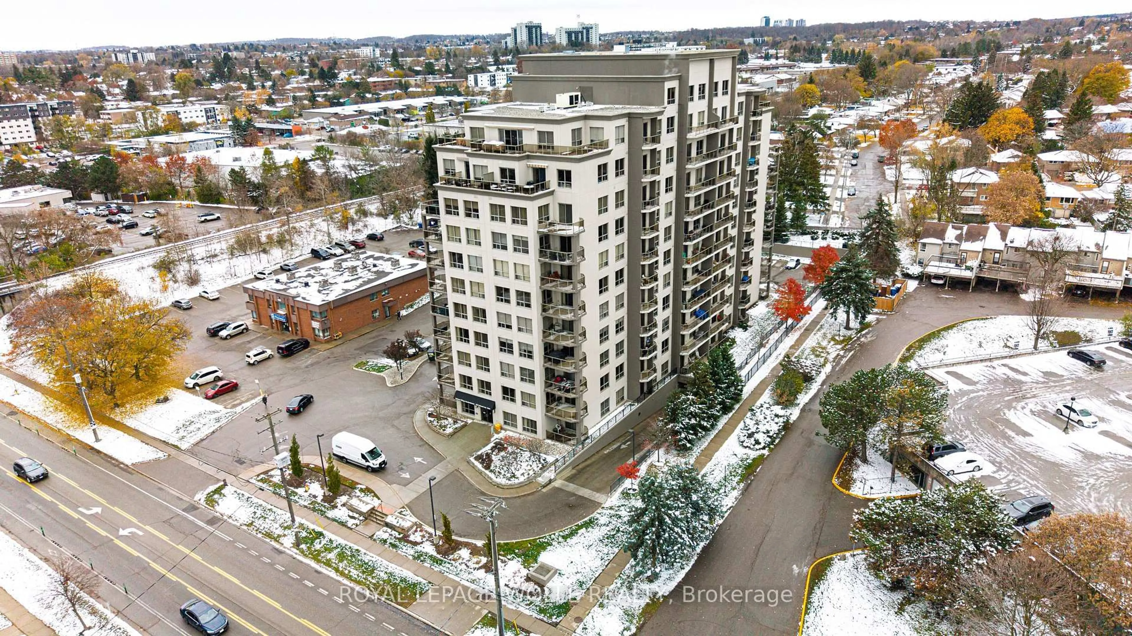 A pic from outside/outdoor area/front of a property/back of a property/a pic from drone, city buildings view from balcony for 539 Belmont Ave #608, Kitchener Ontario N2M 0A2