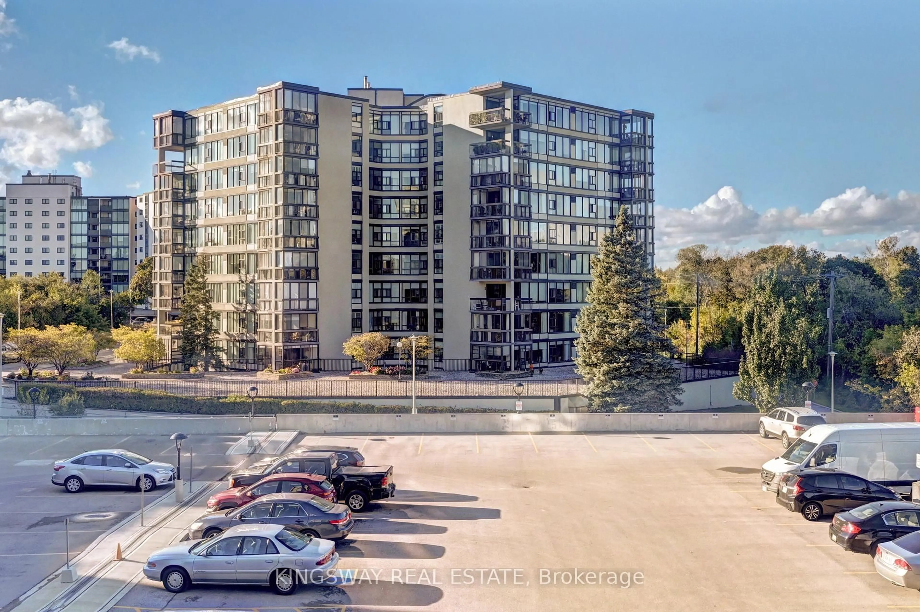 A pic from outside/outdoor area/front of a property/back of a property/a pic from drone, city buildings view from balcony for 24 Marilyn Dr #401, Guelph Ontario N1H 8E9