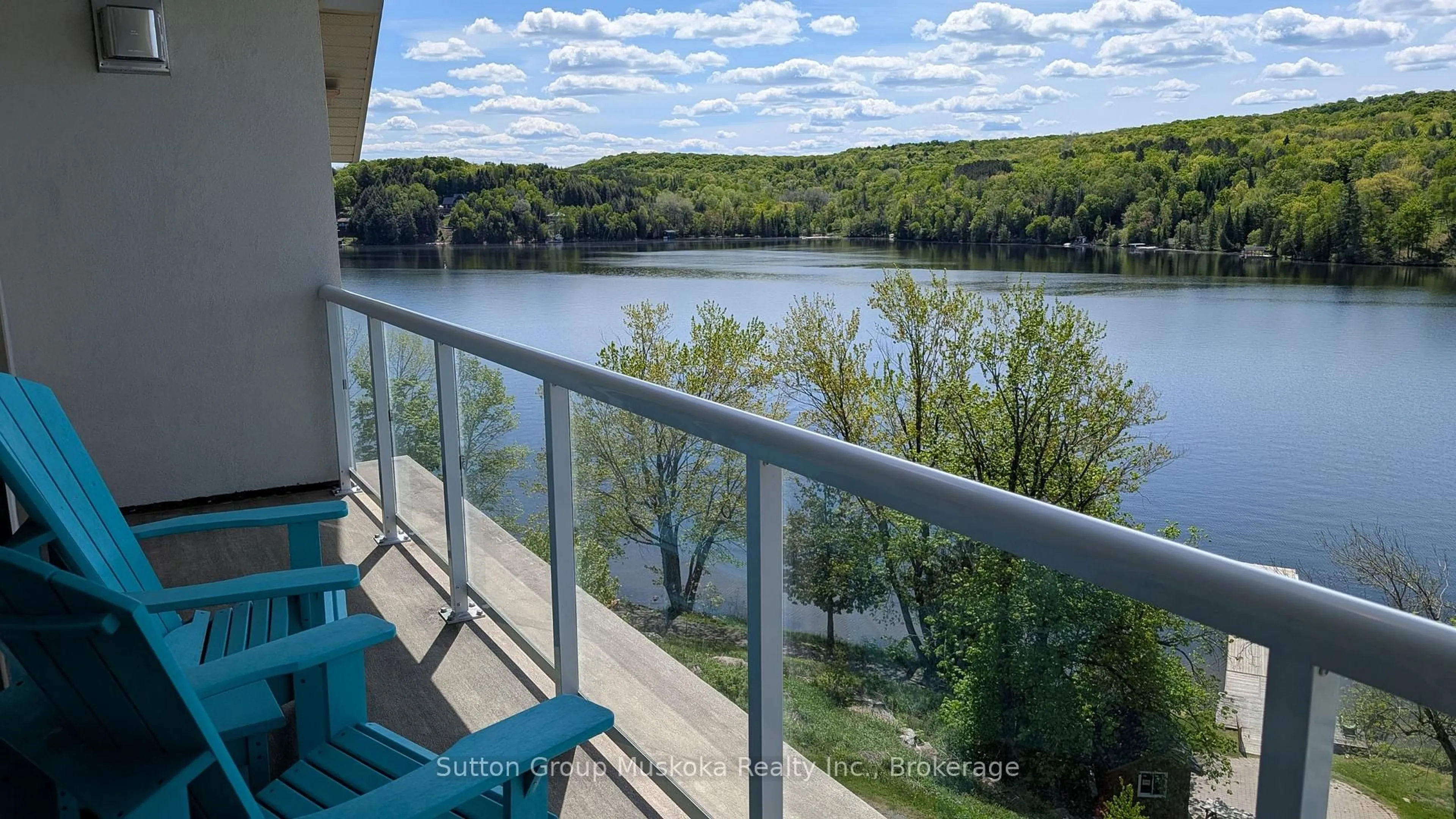 Balcony in the apartment, water/lake/river/ocean view for 25 Pen Lake Point Rd #423, Huntsville Ontario P1H 2E8