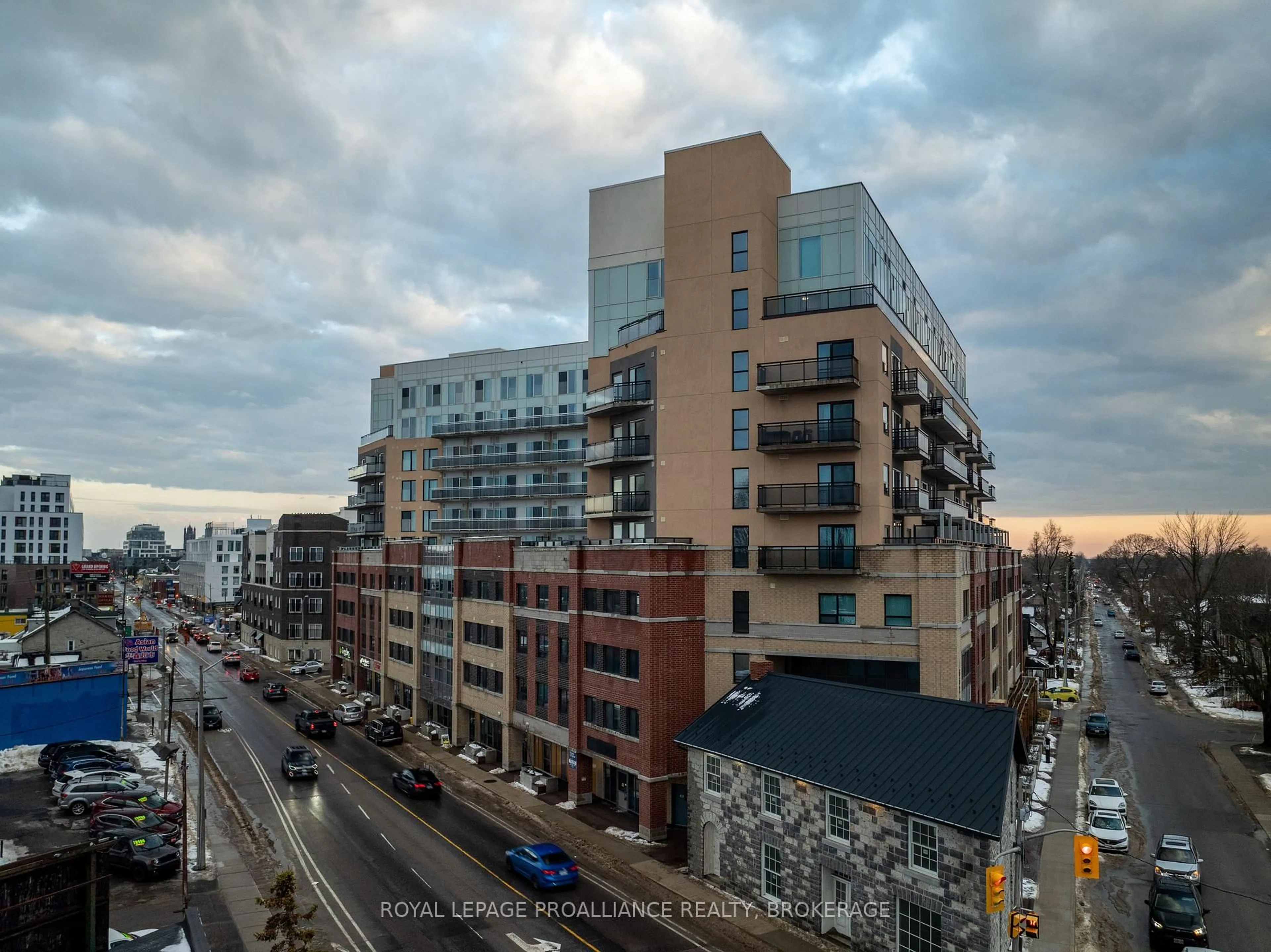 A pic from outside/outdoor area/front of a property/back of a property/a pic from drone, city buildings view from balcony for 652 Princess St #224, Kingston Ontario K7L 1E5