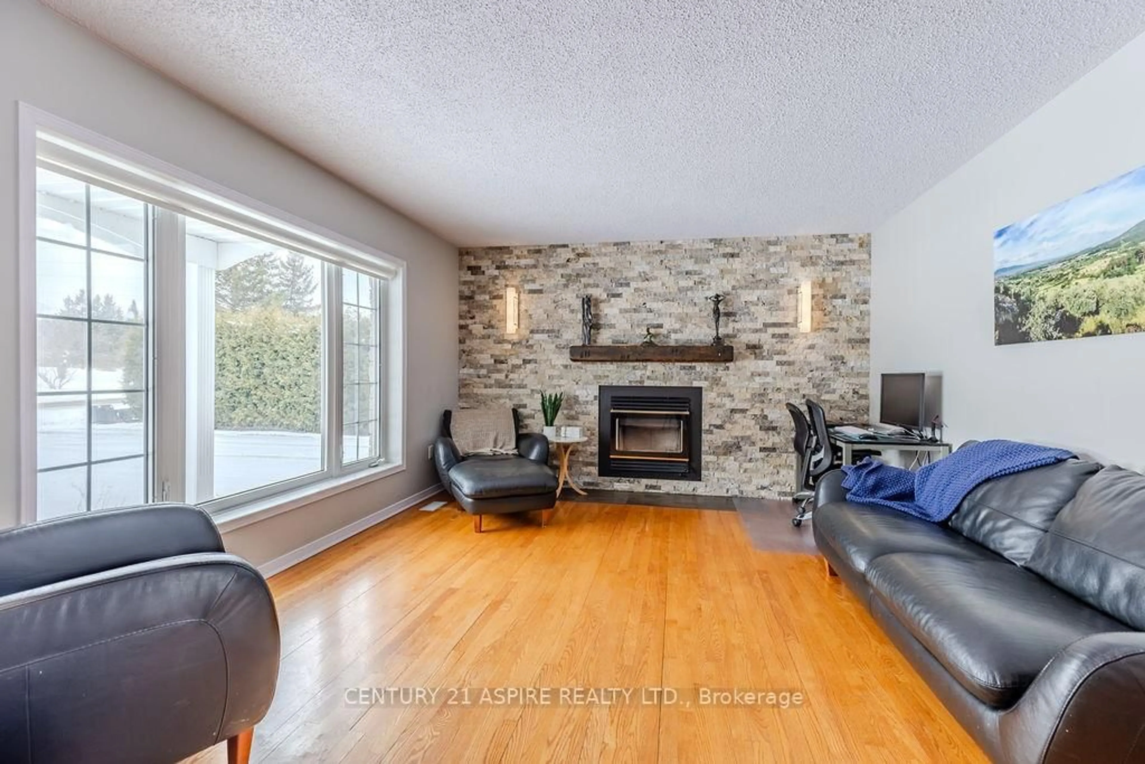 Living room with furniture, wood/laminate floor for 103 Stoneyfield Rd, Laurentian Valley Ontario K8B 1B4