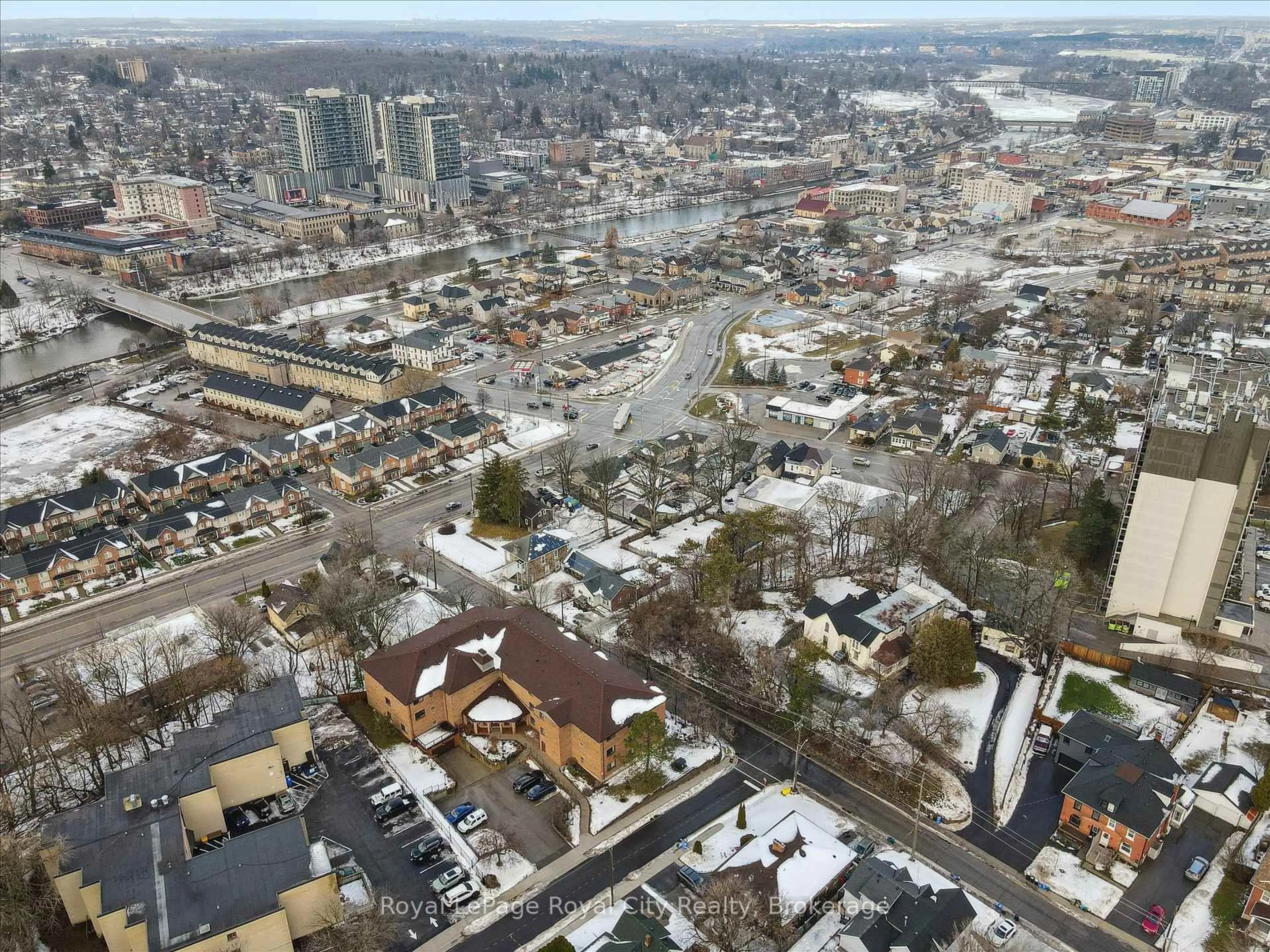 A pic from outside/outdoor area/front of a property/back of a property/a pic from drone, city buildings view from balcony for 4 Albert St #206, Cambridge Ontario N1R 3M4