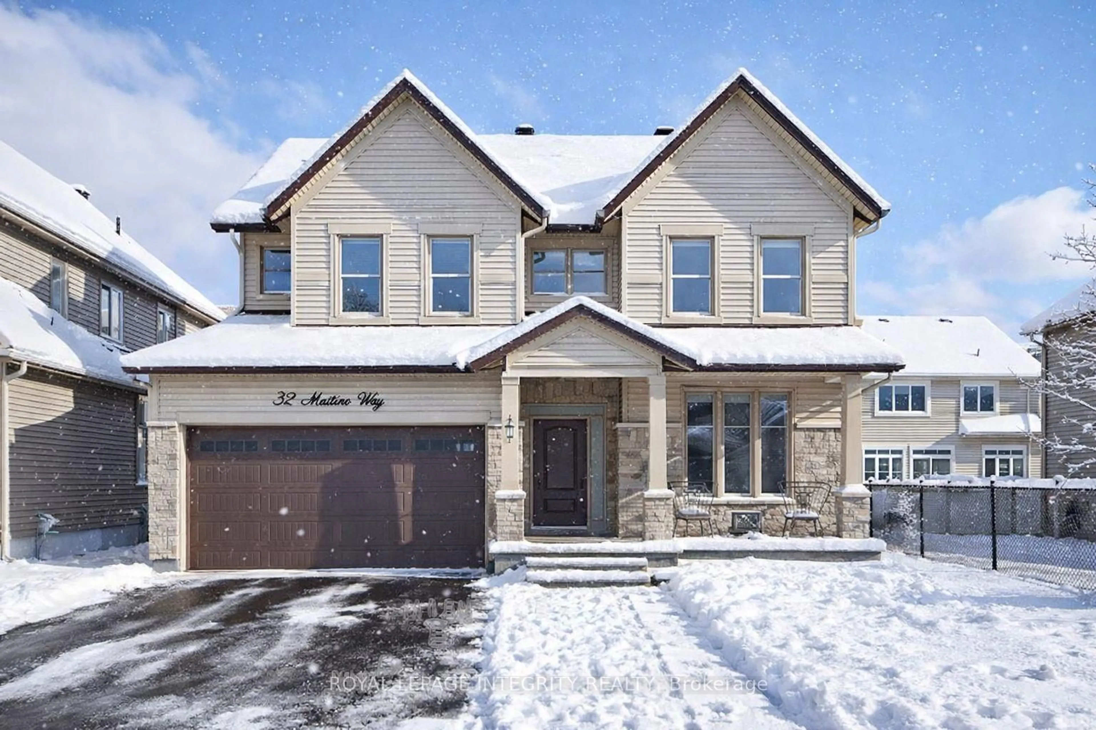 Home with brick exterior material, street for 32 Aconitum Way, Ottawa Ontario K1T 0S1