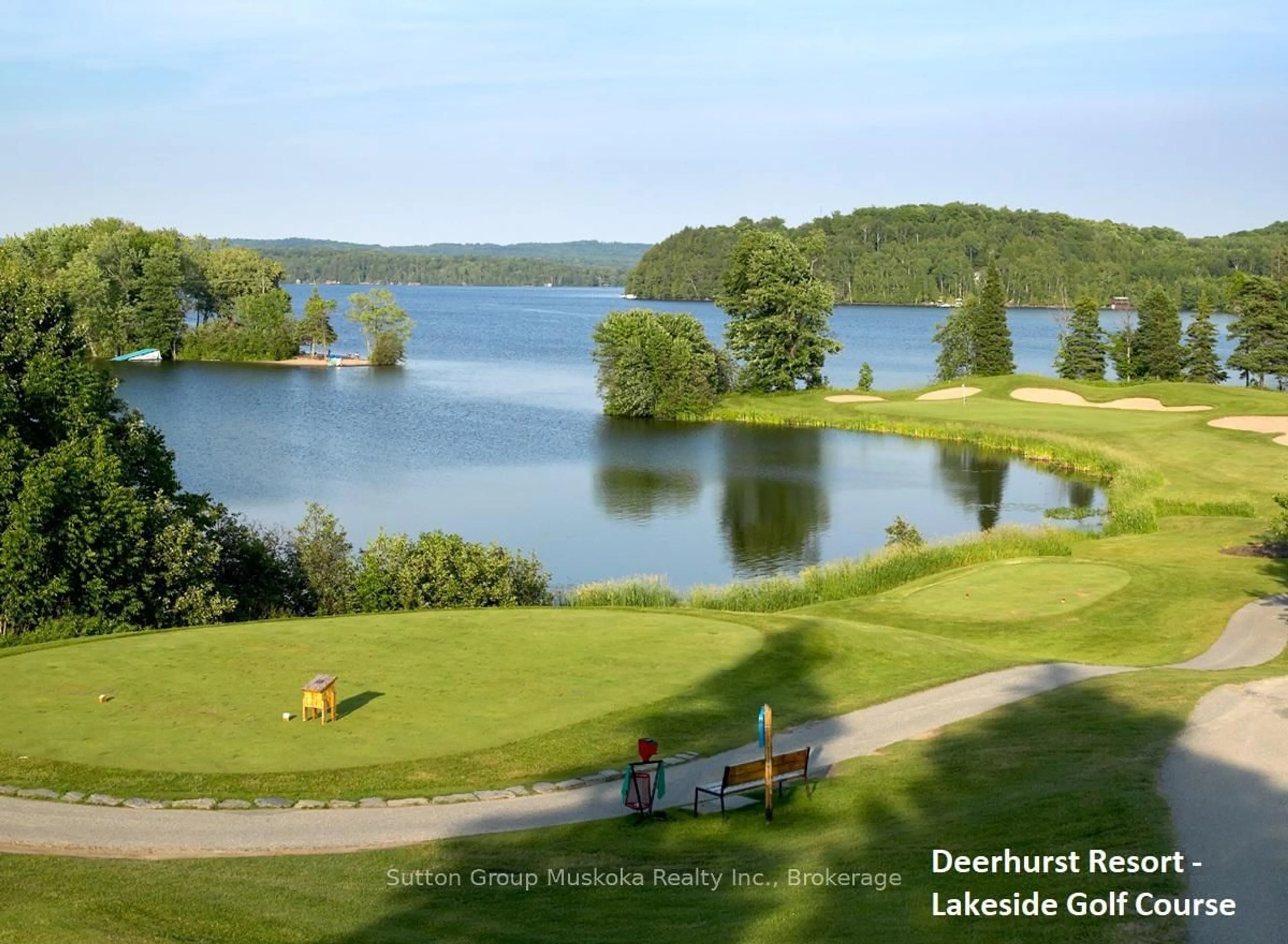 A pic from outside/outdoor area/front of a property/back of a property/a pic from drone, water/lake/river/ocean view for 22-102 Oakridge - Deerhurst Resort Dr, Huntsville Ontario P1H 2E8