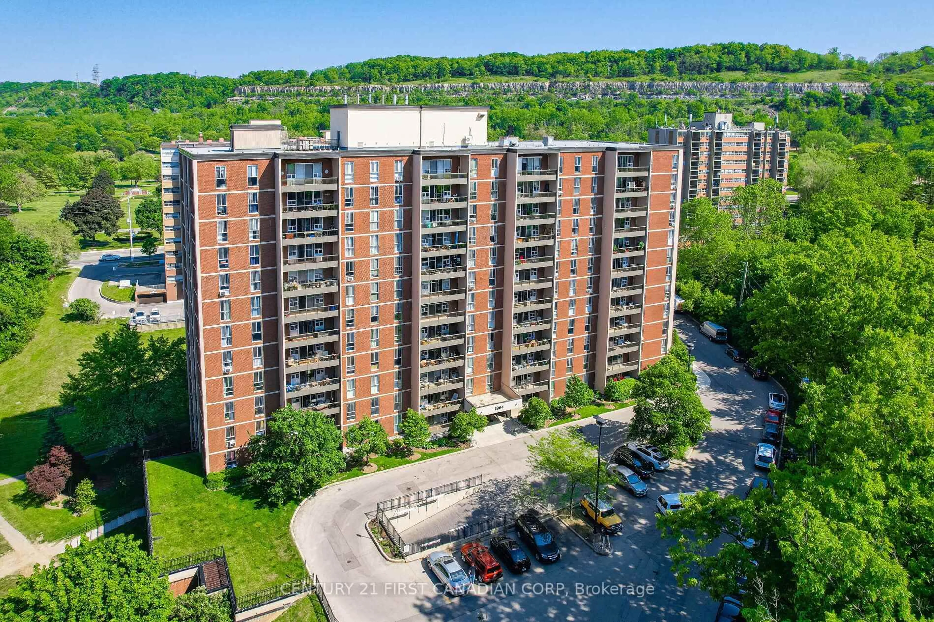 A pic from outside/outdoor area/front of a property/back of a property/a pic from drone, city buildings view from balcony for 1964 Main St #605, Hamilton Ontario L8S 1J5