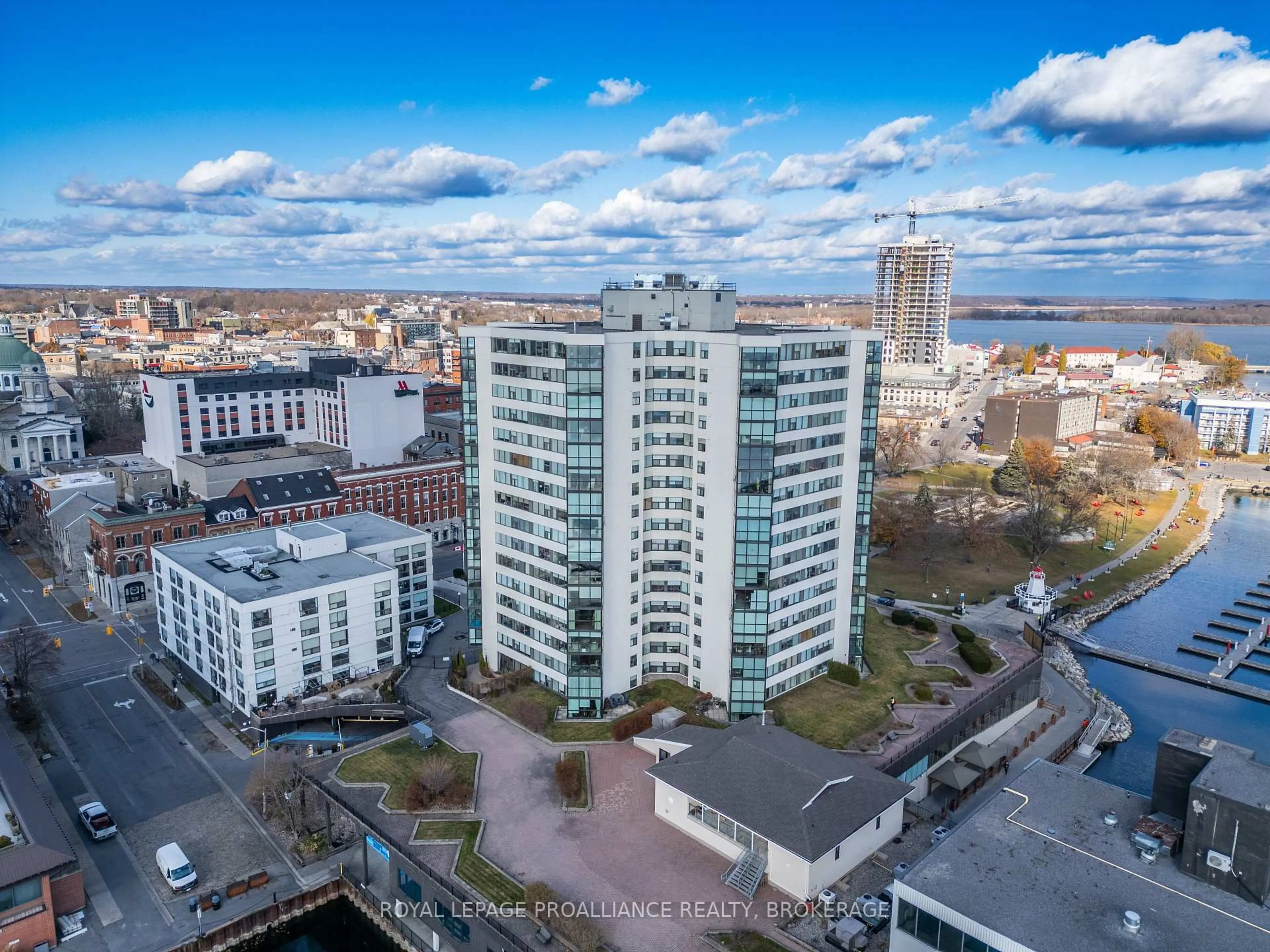 A pic from outside/outdoor area/front of a property/back of a property/a pic from drone, city buildings view from balcony for 185 Ontario St #1602, Kingston Ontario K7L 2Y7