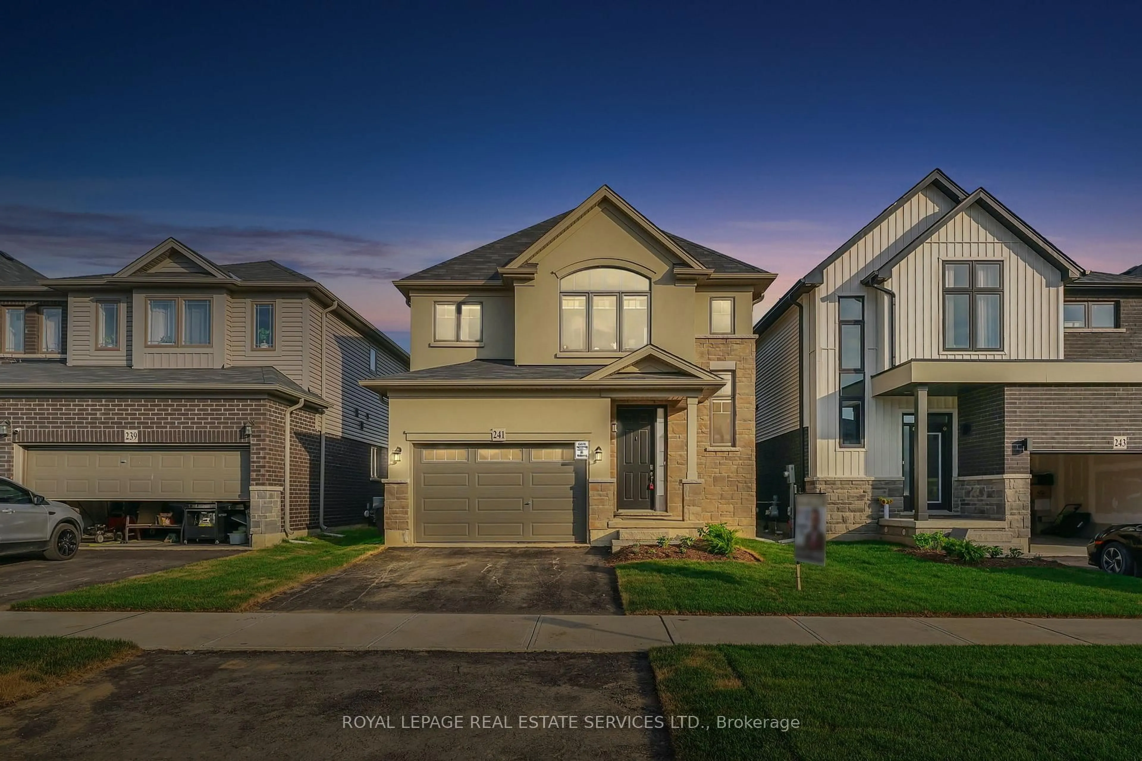 Home with vinyl exterior material, street for 241 Longboat Ru, Brantford Ontario N3T 5L5