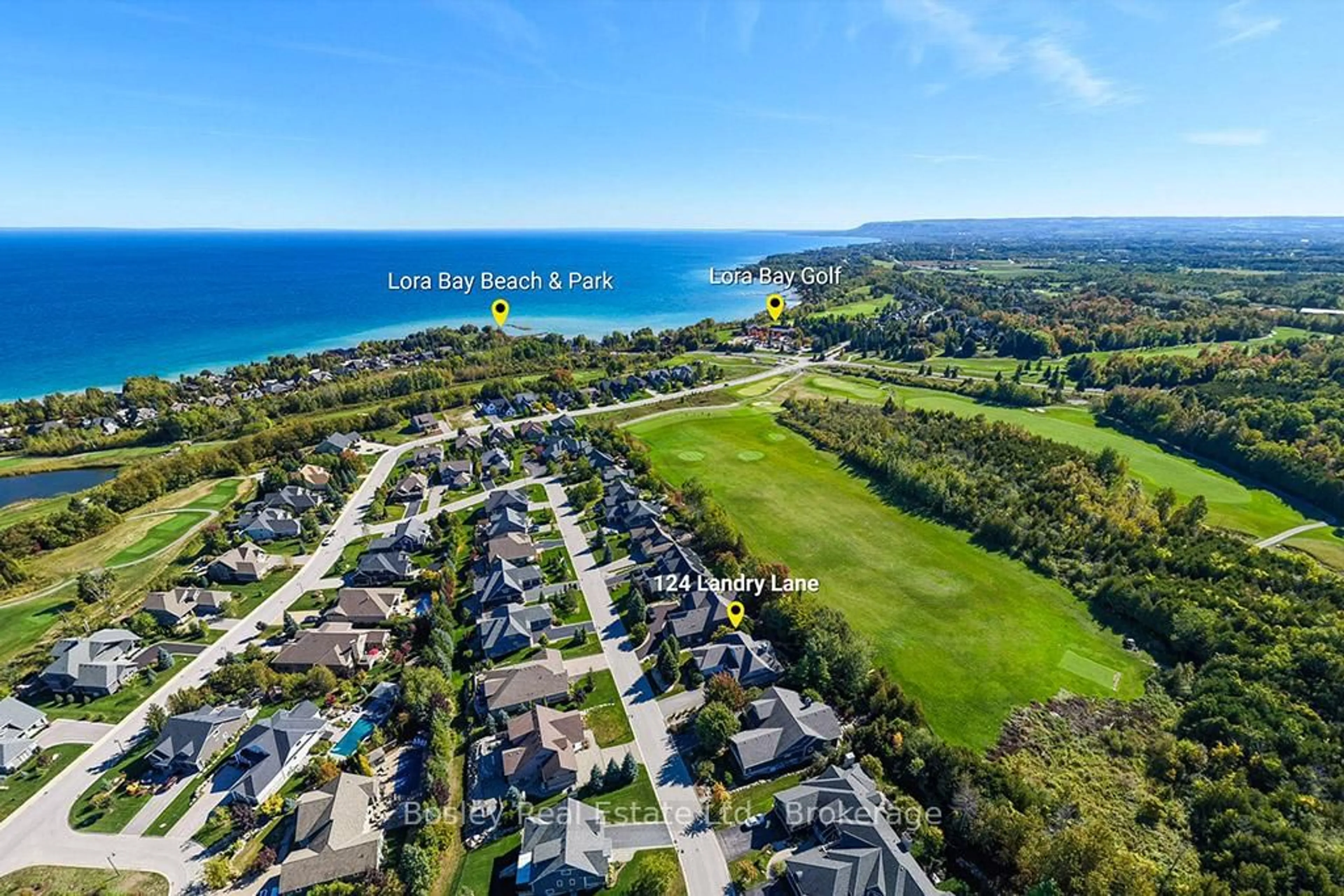 A pic from outside/outdoor area/front of a property/back of a property/a pic from drone, water/lake/river/ocean view for 124 LANDRY Lane, Blue Mountains Ontario N0H 2P0
