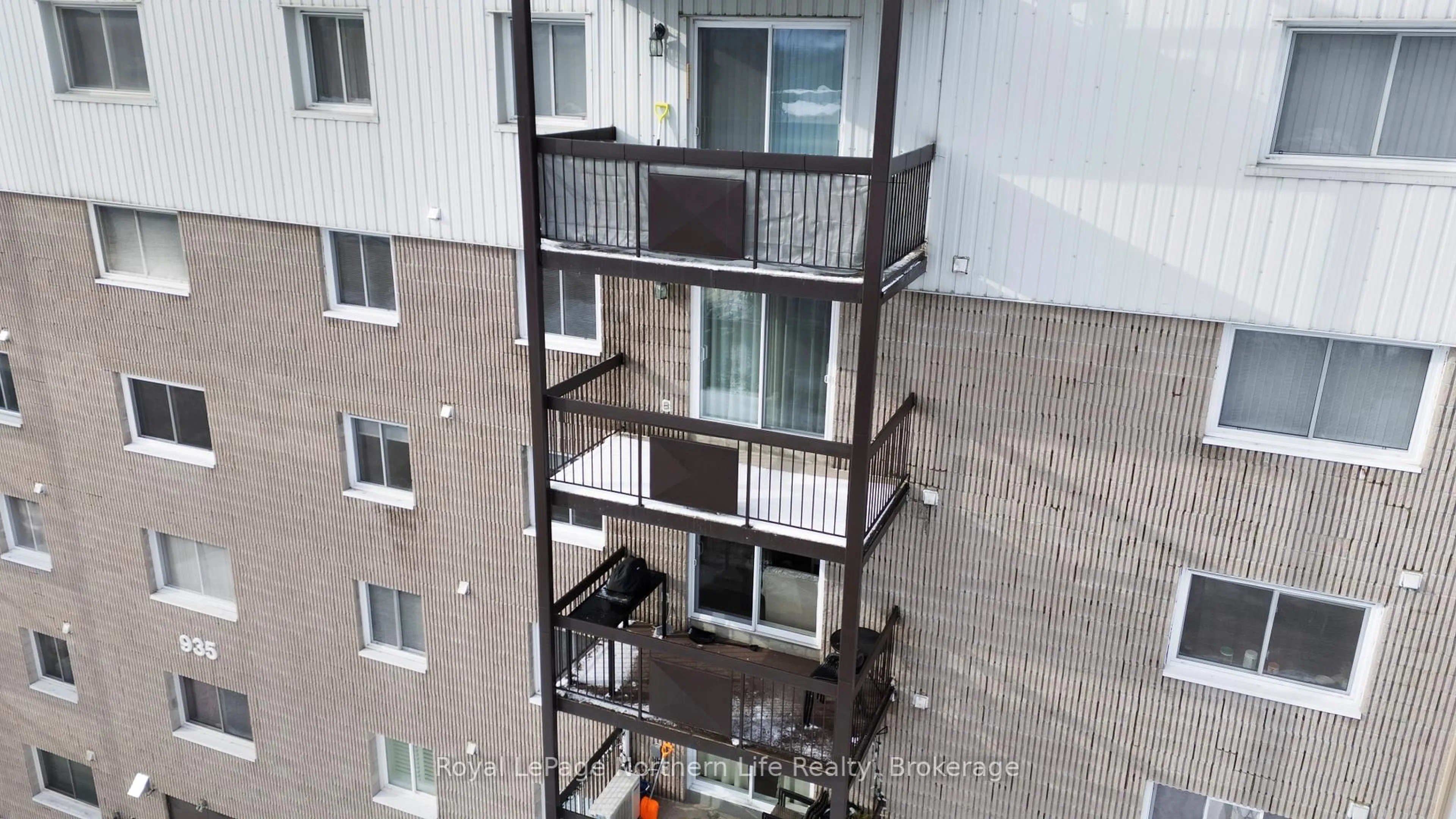 Balcony in the apartment, city buildings view from balcony for 935 Stockdale Rd #405, North Bay Ontario P1B 9L7
