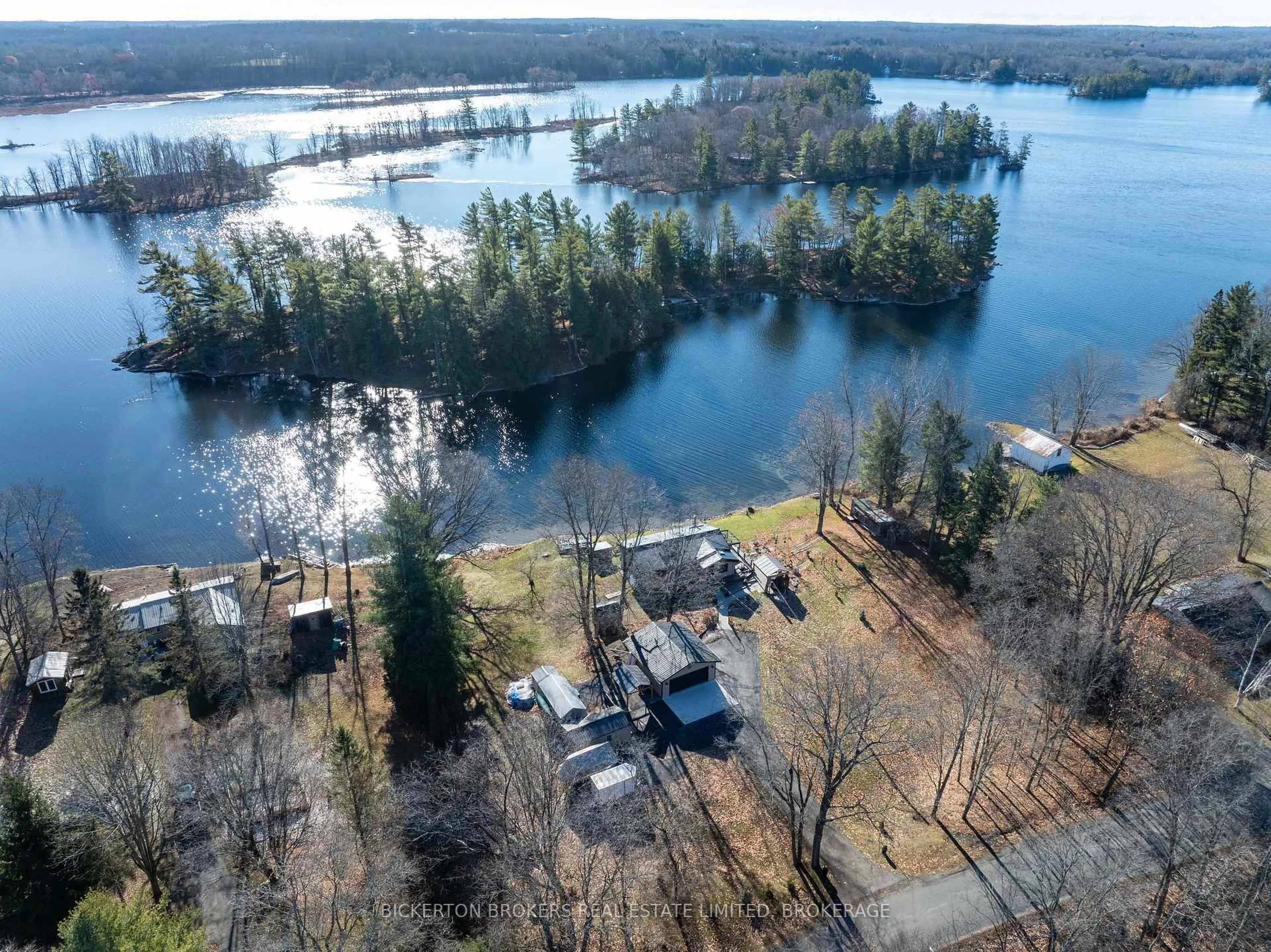 A pic from outside/outdoor area/front of a property/back of a property/a pic from drone, water/lake/river/ocean view for 1927 Hogan Rd, Perth Road Ontario K0H 2L0