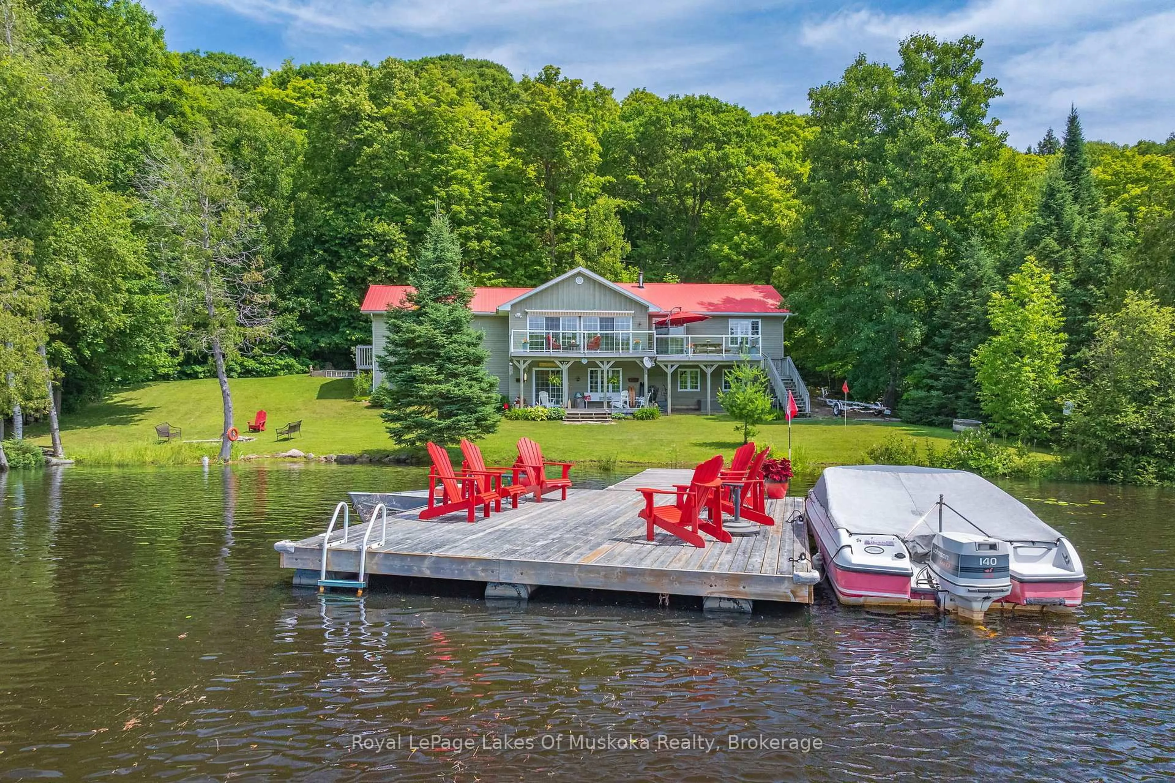 A pic from outside/outdoor area/front of a property/back of a property/a pic from drone, water/lake/river/ocean view for 300 Wurm Rd, Magnetawan Ontario P0A 1P0
