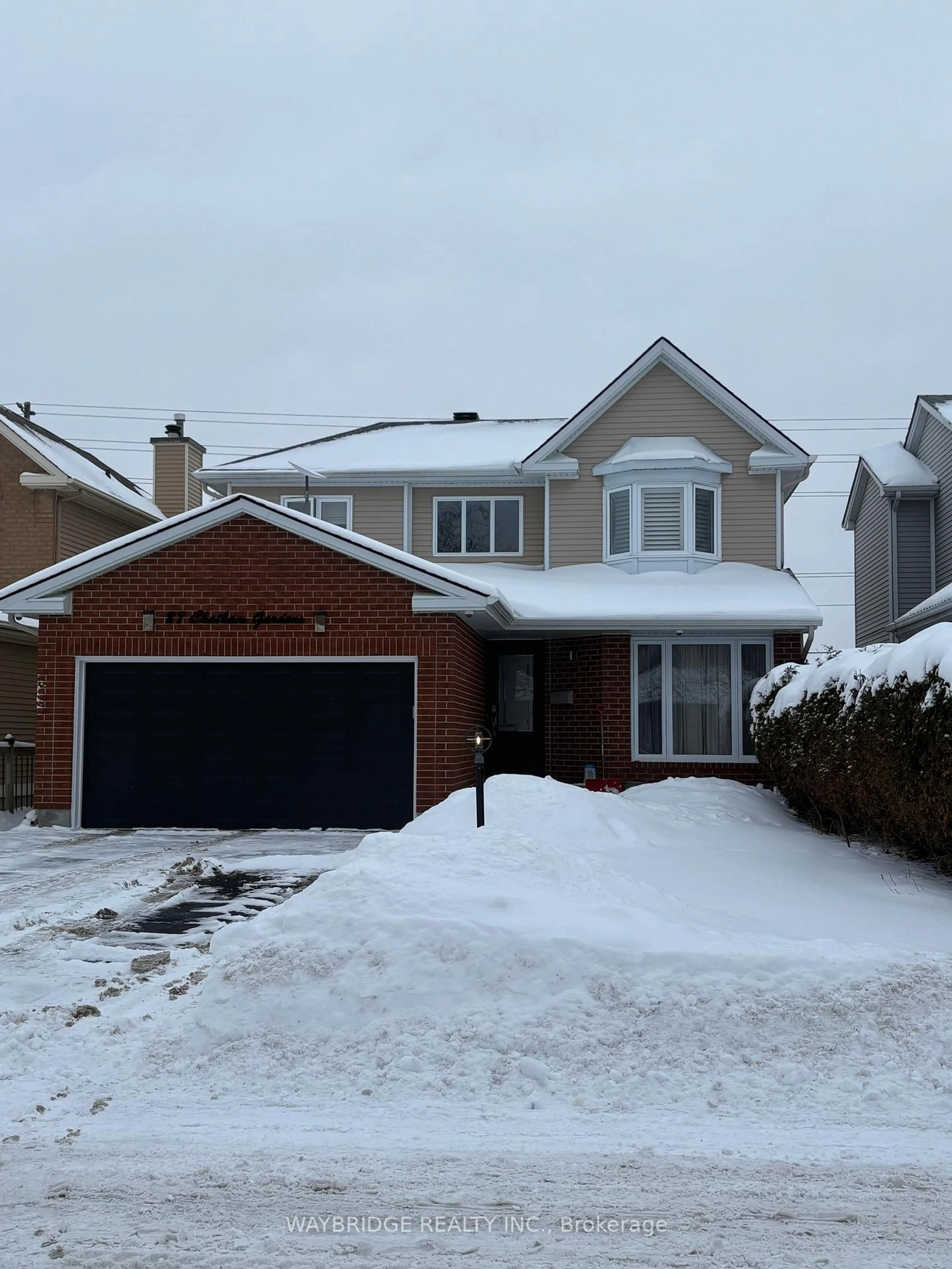 Home with brick exterior material, street for 27 Chatham Gdns, Barrhaven Ontario K2J 3M2