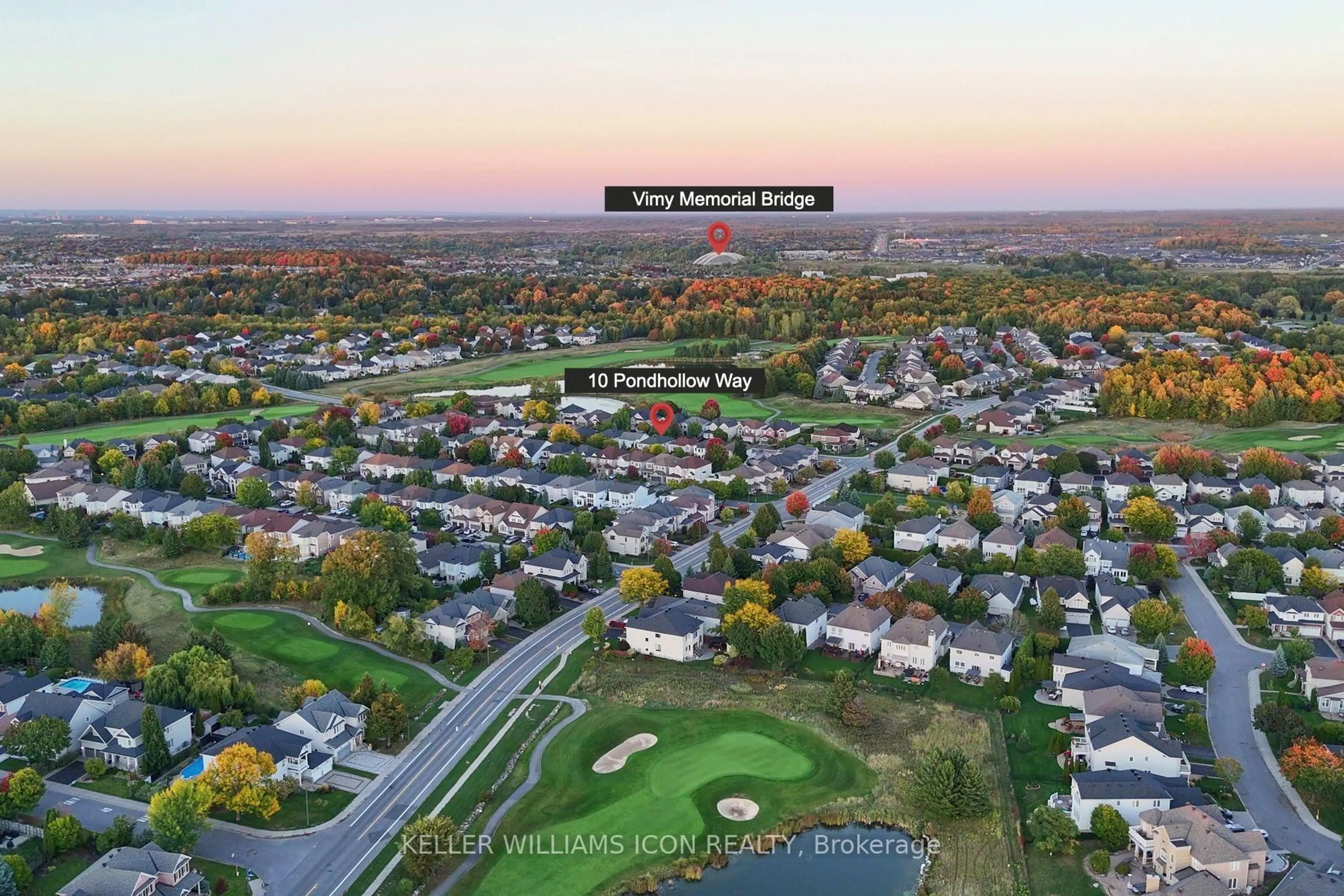 A pic from outside/outdoor area/front of a property/back of a property/a pic from drone, water/lake/river/ocean view for 10 Pondhollow Way, Ottawa Ontario K2J 4Y4