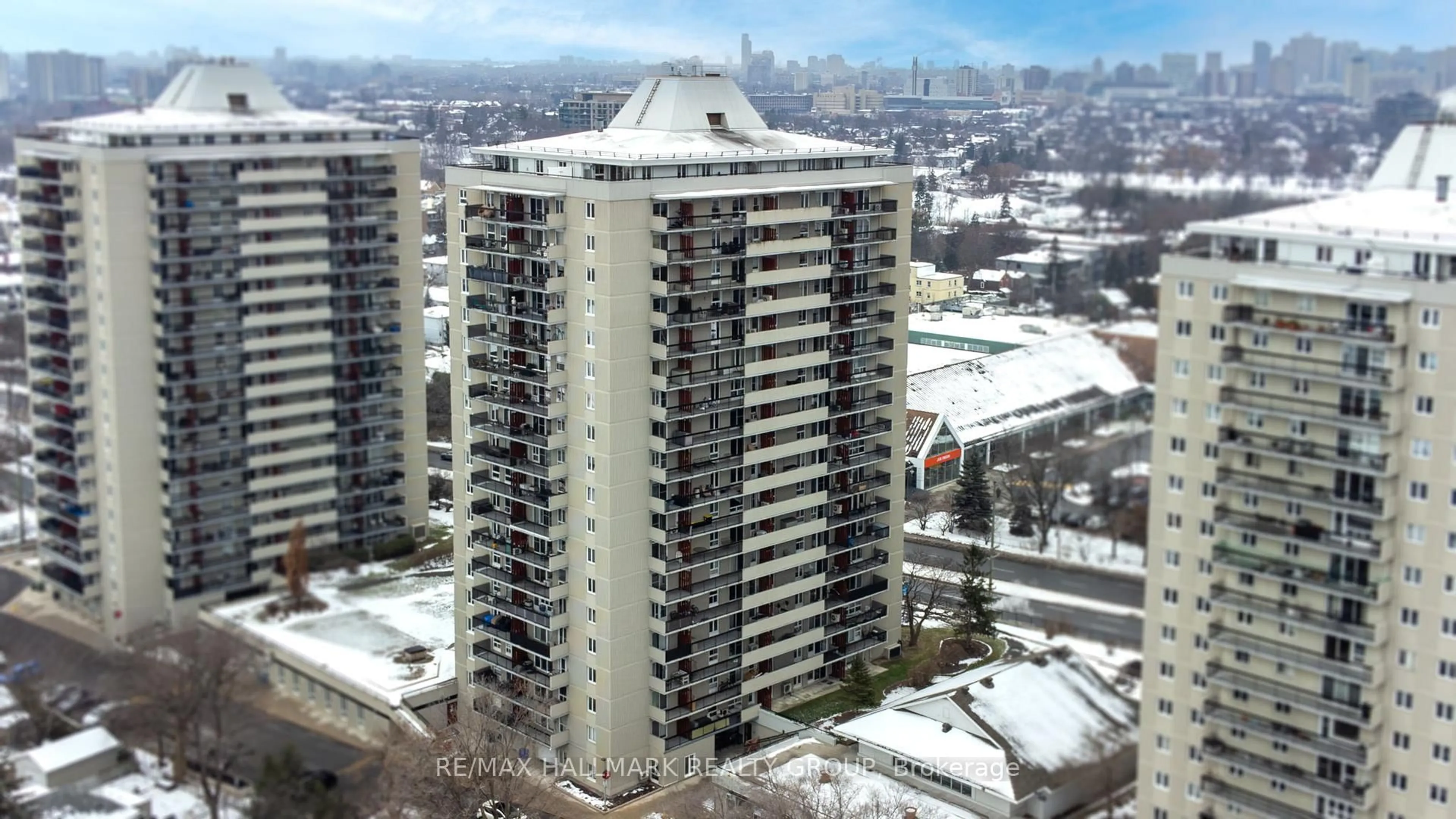 A pic from outside/outdoor area/front of a property/back of a property/a pic from drone, city buildings view from balcony for 158 B Mcarthur Ave #1007, Ottawa Ontario K1L 8C9