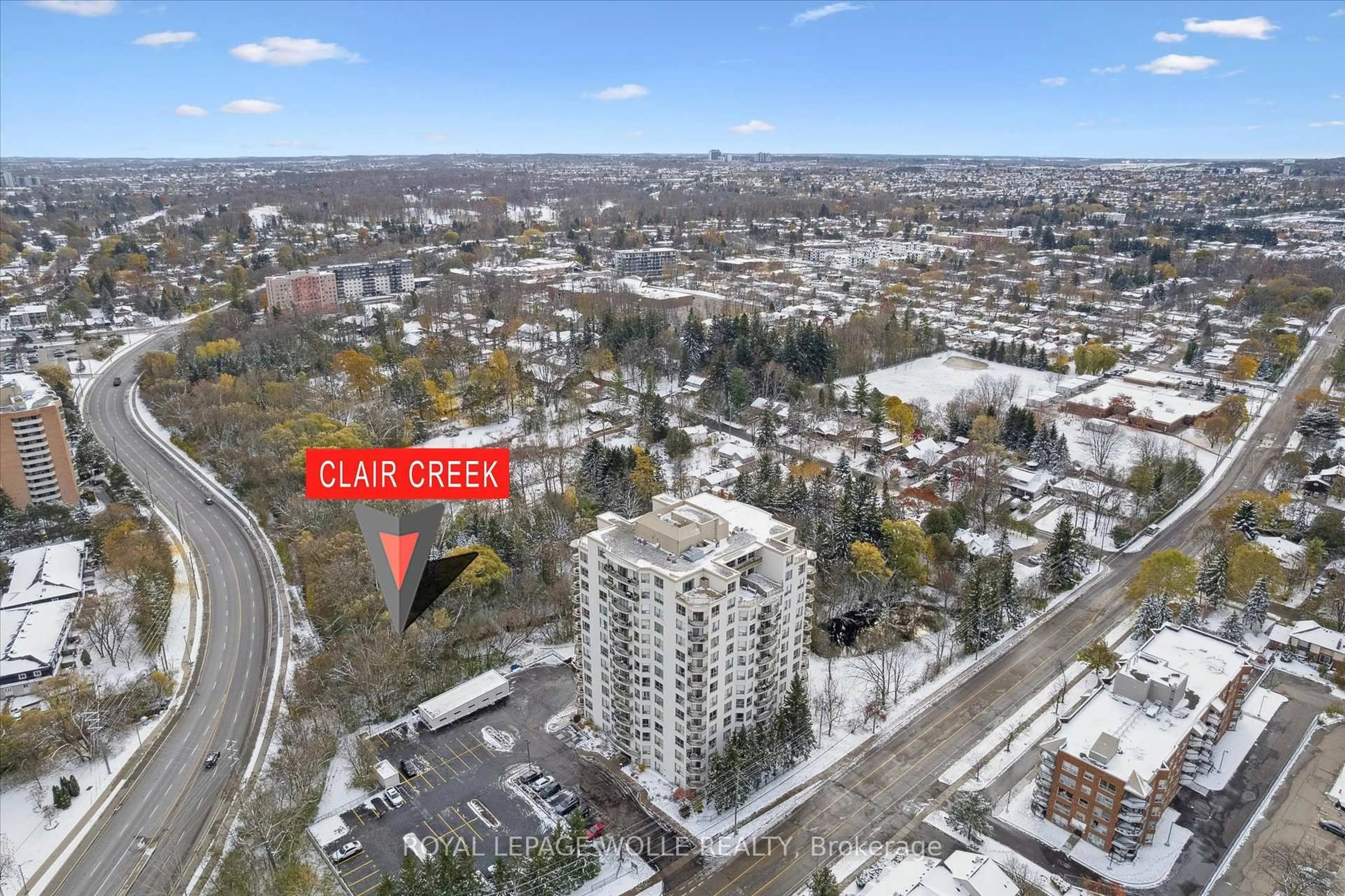 A pic from outside/outdoor area/front of a property/back of a property/a pic from drone, city buildings view from balcony for 255 Keats Way #706, Waterloo Ontario N2L 6N6