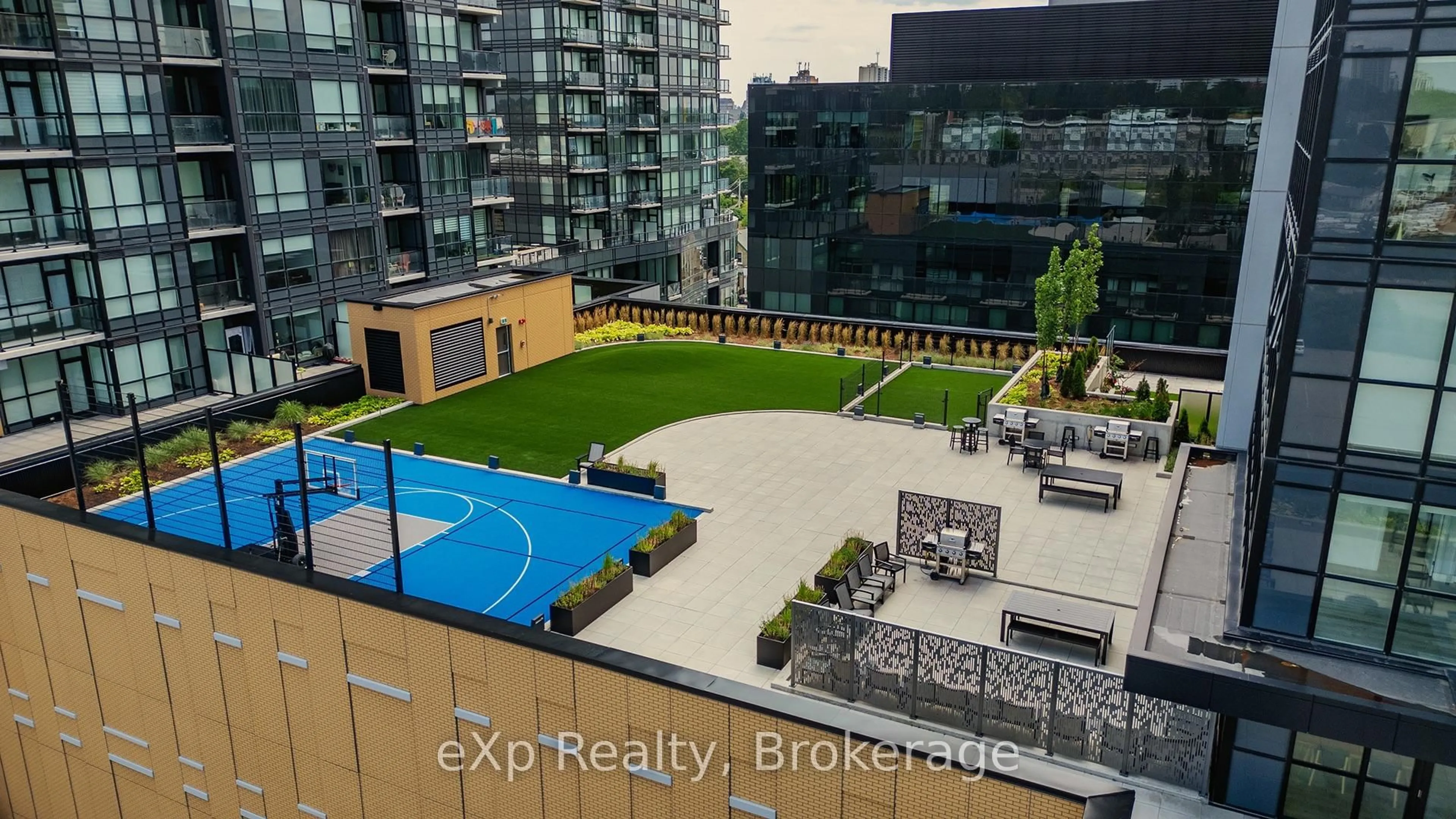 A pic from outside/outdoor area/front of a property/back of a property/a pic from drone, city buildings view from balcony for 108 Garment St #201, Kitchener Ontario N2G 0E2