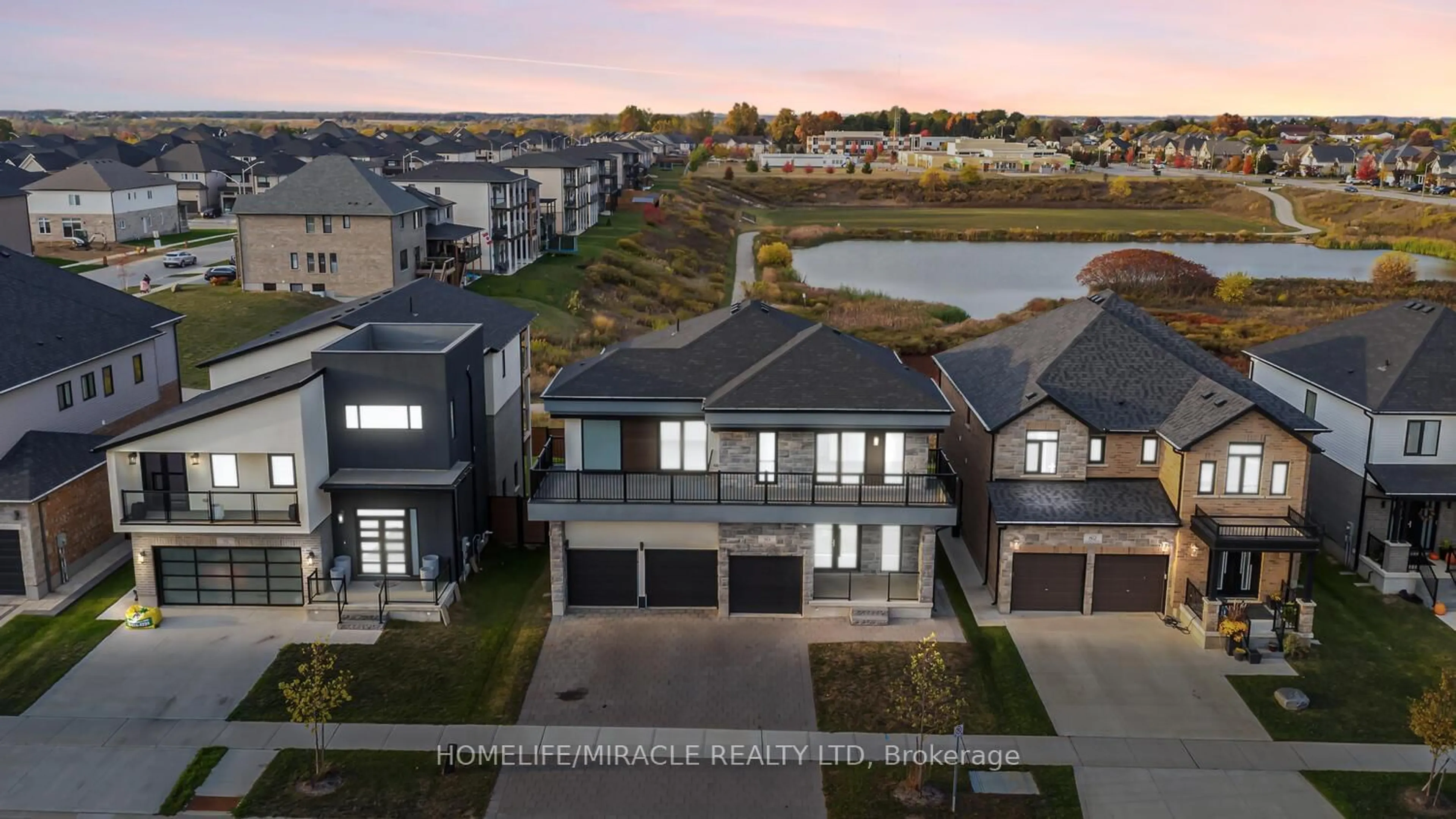 A pic from outside/outdoor area/front of a property/back of a property/a pic from drone, water/lake/river/ocean view for 80 Grandville Circ, Brant Ontario N3L 0J5