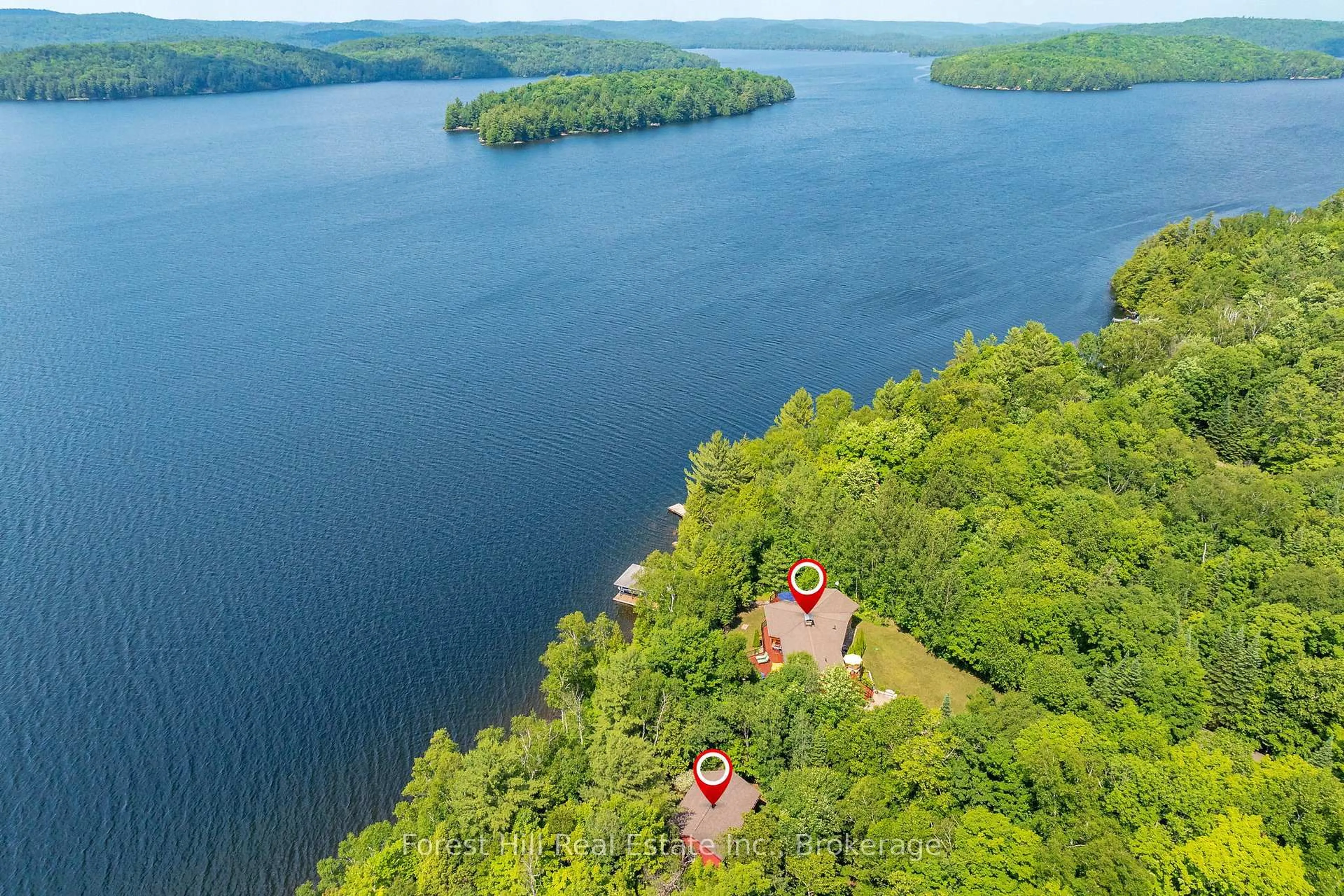 A pic from outside/outdoor area/front of a property/back of a property/a pic from drone, water/lake/river/ocean view for 4475 Kawagama Lake Rd, Algonquin Highlands Ontario P0A 1E0
