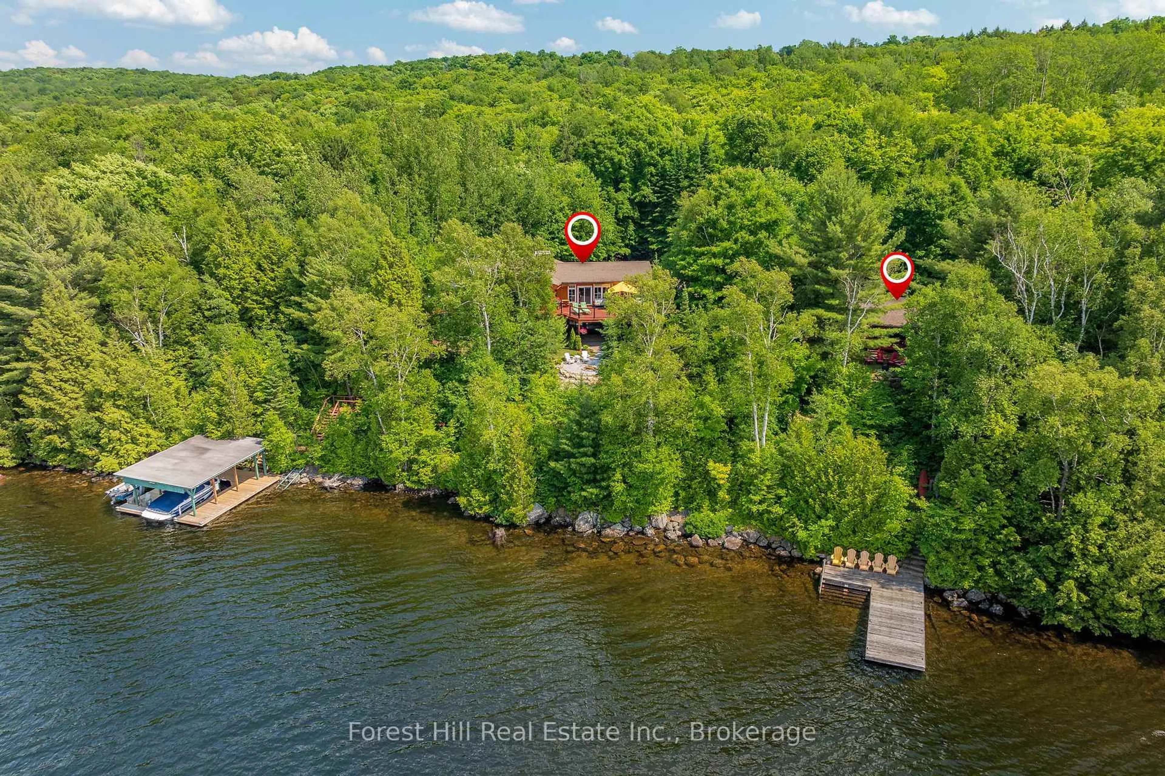 A pic from outside/outdoor area/front of a property/back of a property/a pic from drone, water/lake/river/ocean view for 4475 Kawagama Lake Rd, Algonquin Highlands Ontario P0A 1E0