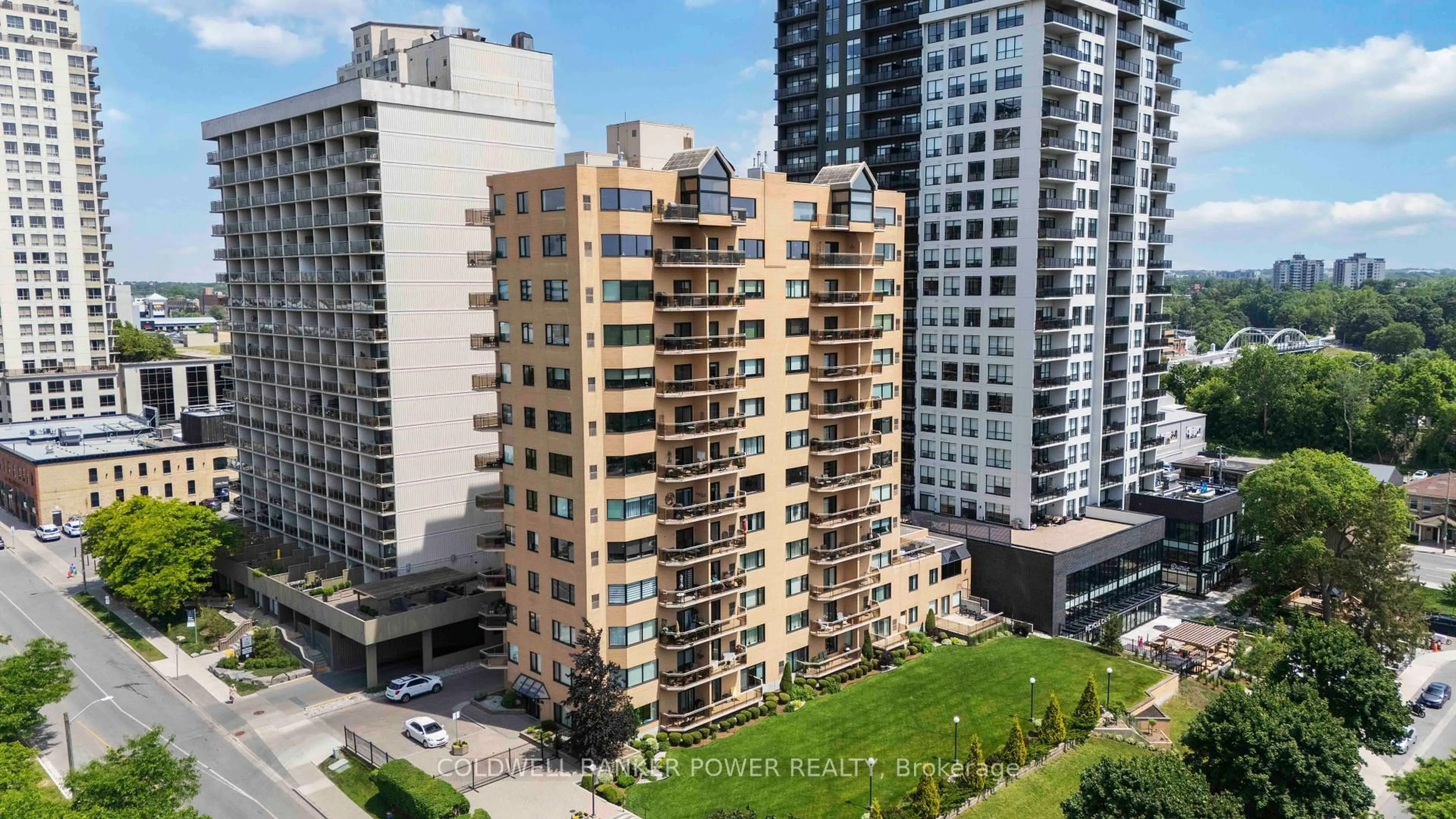 A pic from outside/outdoor area/front of a property/back of a property/a pic from drone, city buildings view from balcony for 19 King St #602, London East Ontario N6A 5N8
