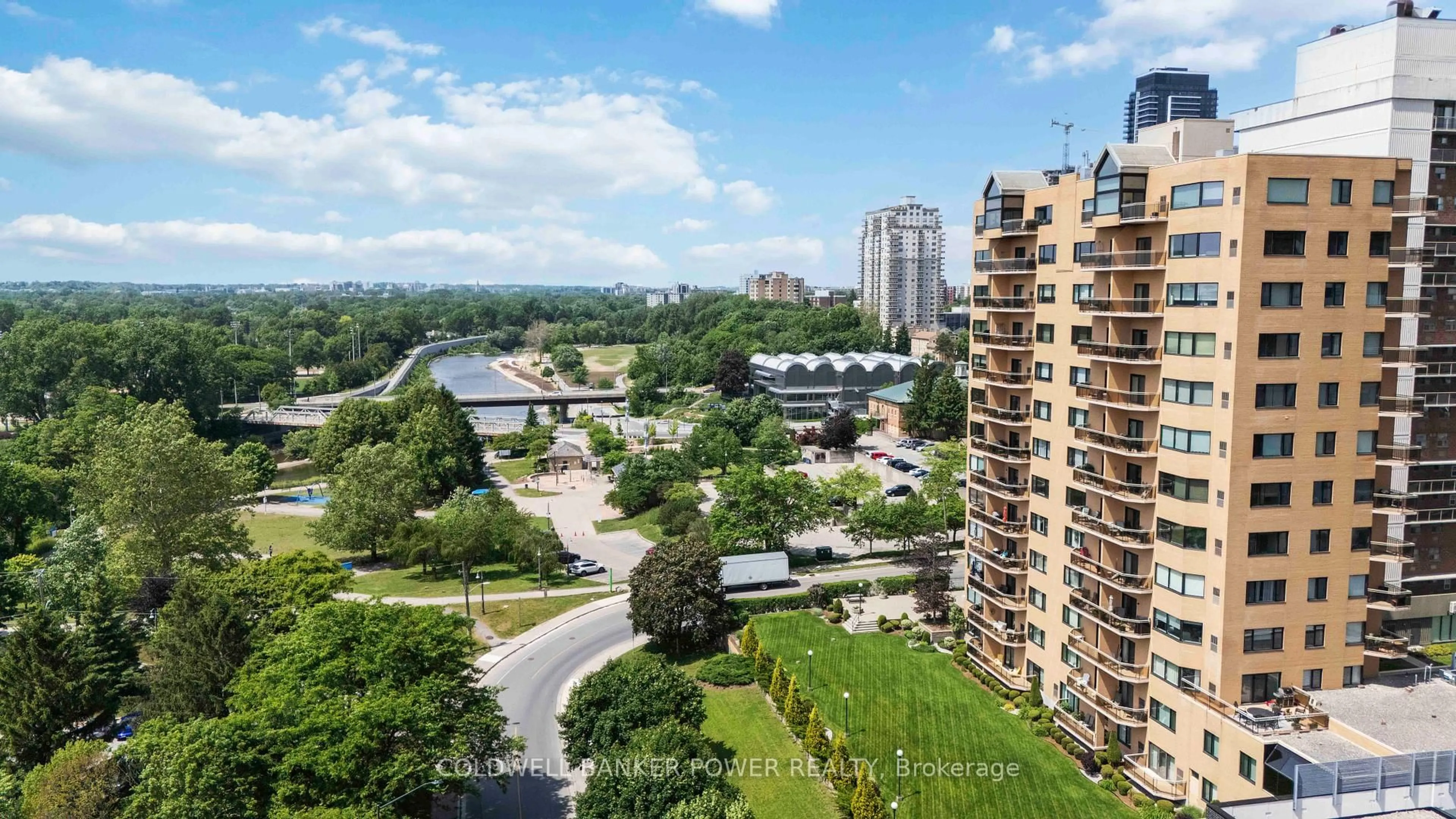 A pic from outside/outdoor area/front of a property/back of a property/a pic from drone, city buildings view from balcony for 19 King St #602, London East Ontario N6A 5N8