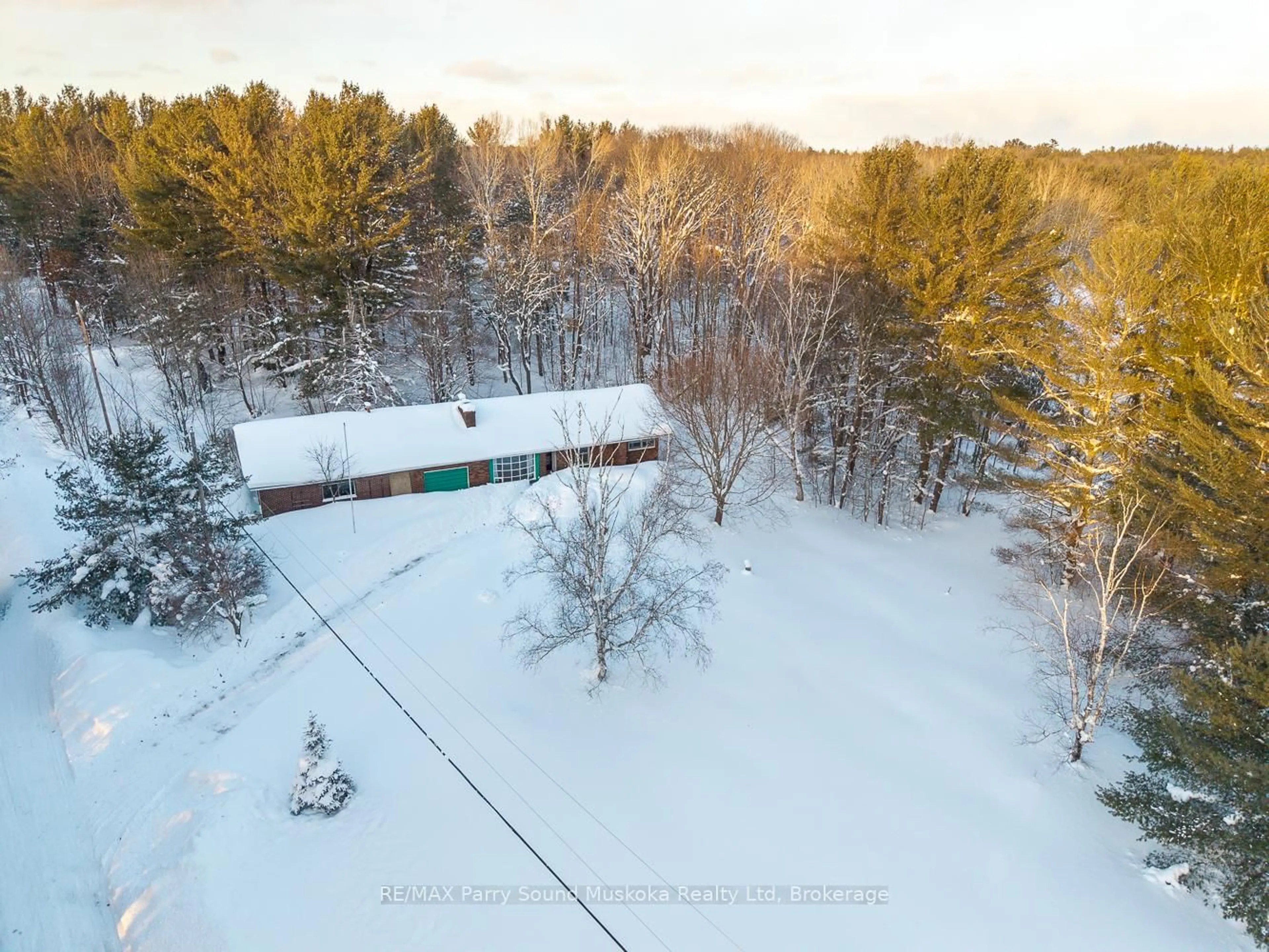 A pic from outside/outdoor area/front of a property/back of a property/a pic from drone, forest/trees view for 1 Old Carling Rd, Carling Ontario P0G 1G0
