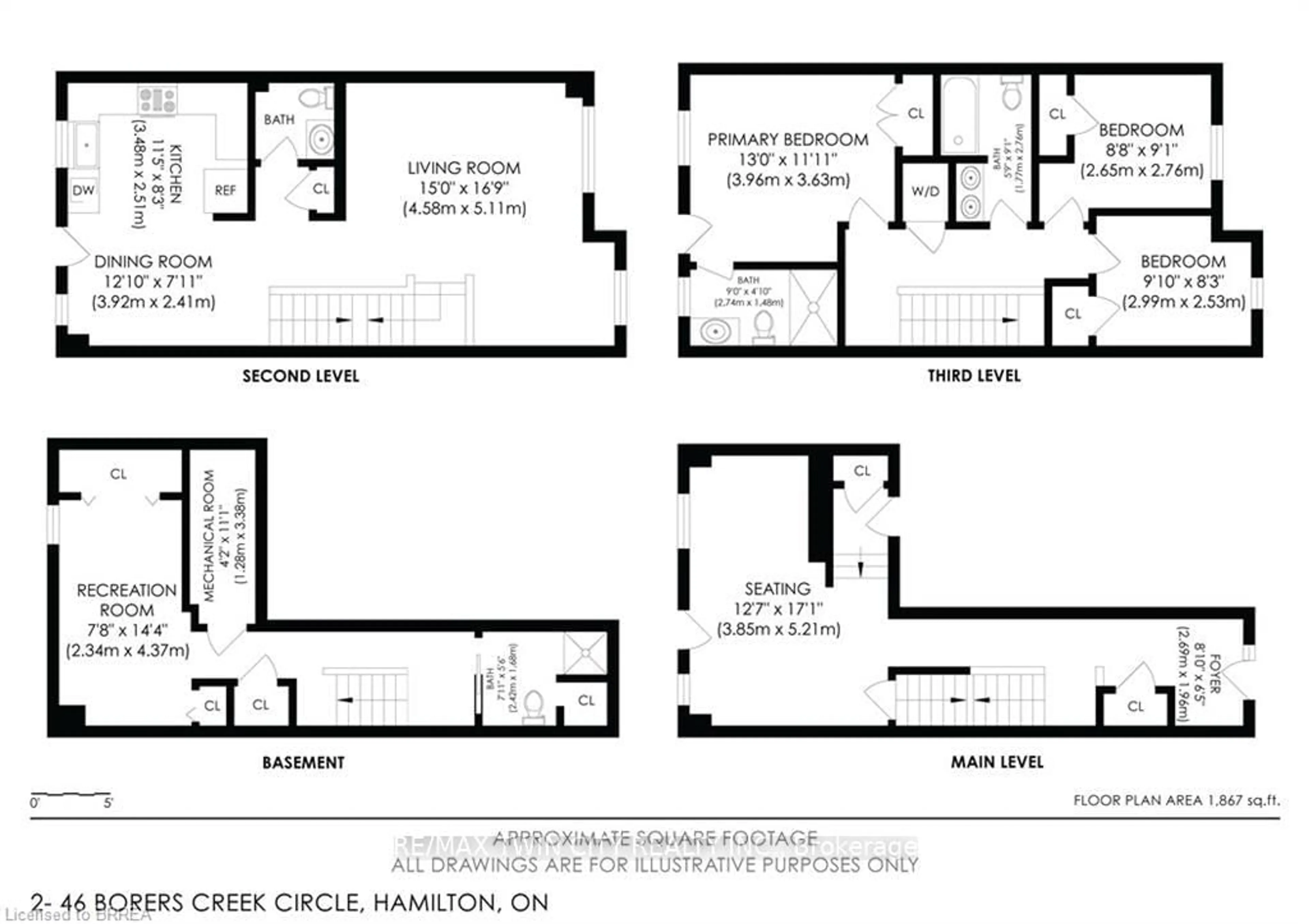 Floor plan for 46 Borers Creek Circ, Hamilton Ontario L8B 1W3