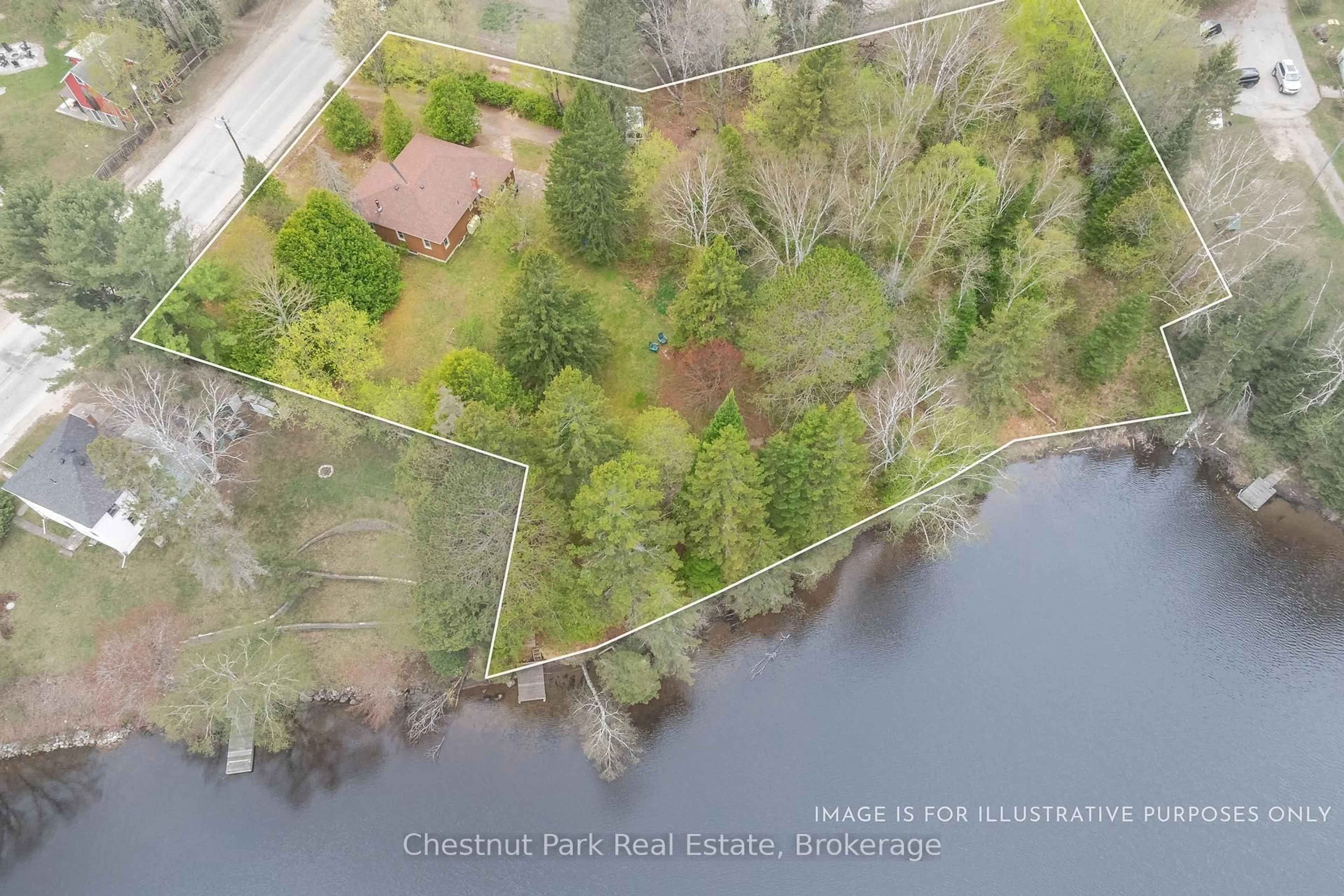 A pic from outside/outdoor area/front of a property/back of a property/a pic from drone, water/lake/river/ocean view for 24 Main St, Kearney Ontario P0A 1M0