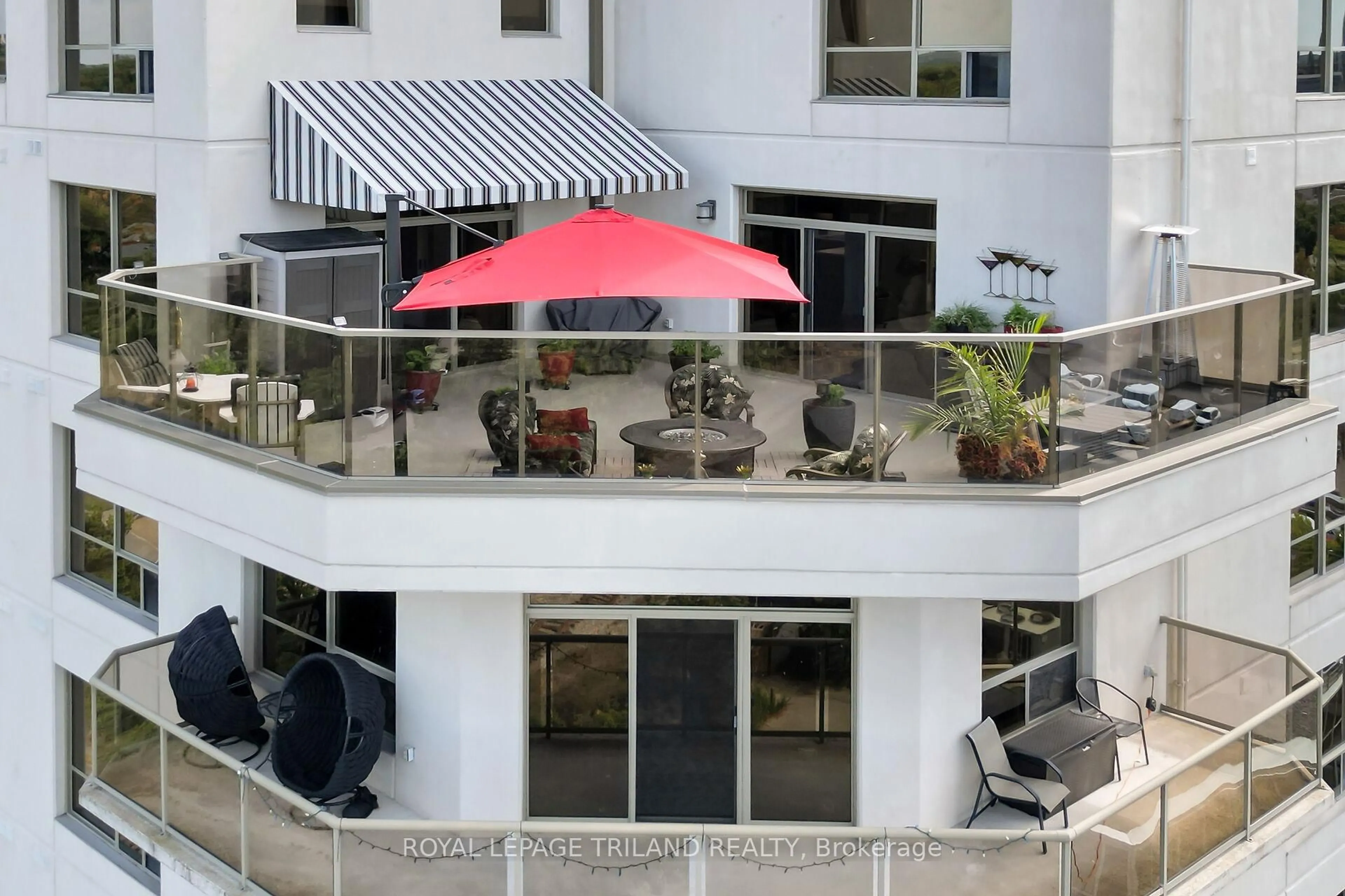 Patio, city buildings view from balcony for 250 Pall Mall St #1206, London East Ontario N6A 6K3