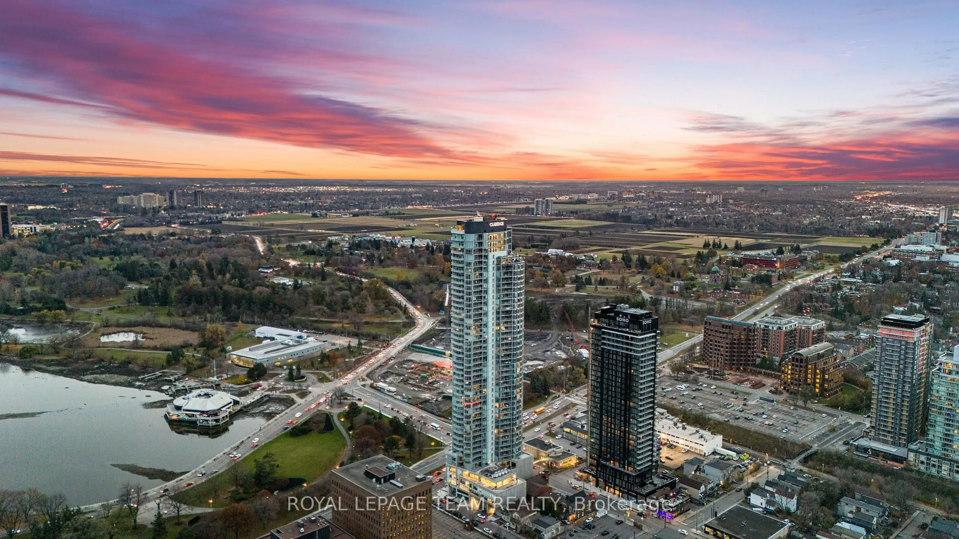A pic from outside/outdoor area/front of a property/back of a property/a pic from drone, city buildings view from balcony for 805 Carling Ave #906, Ottawa Ontario K1S 5W9