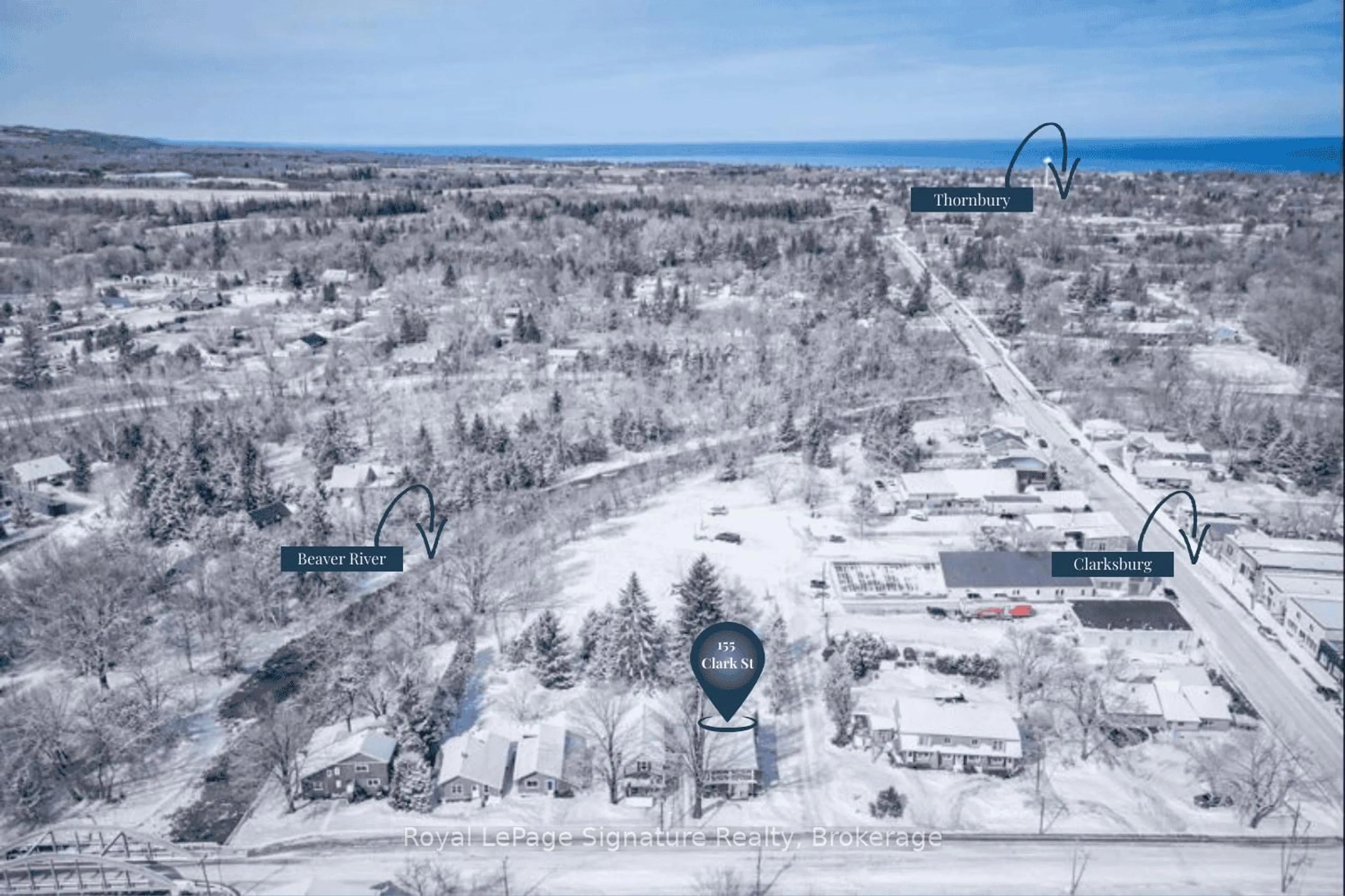 A pic from outside/outdoor area/front of a property/back of a property/a pic from drone, mountain view for 155 CLARK St, Blue Mountains Ontario N0H 1J0