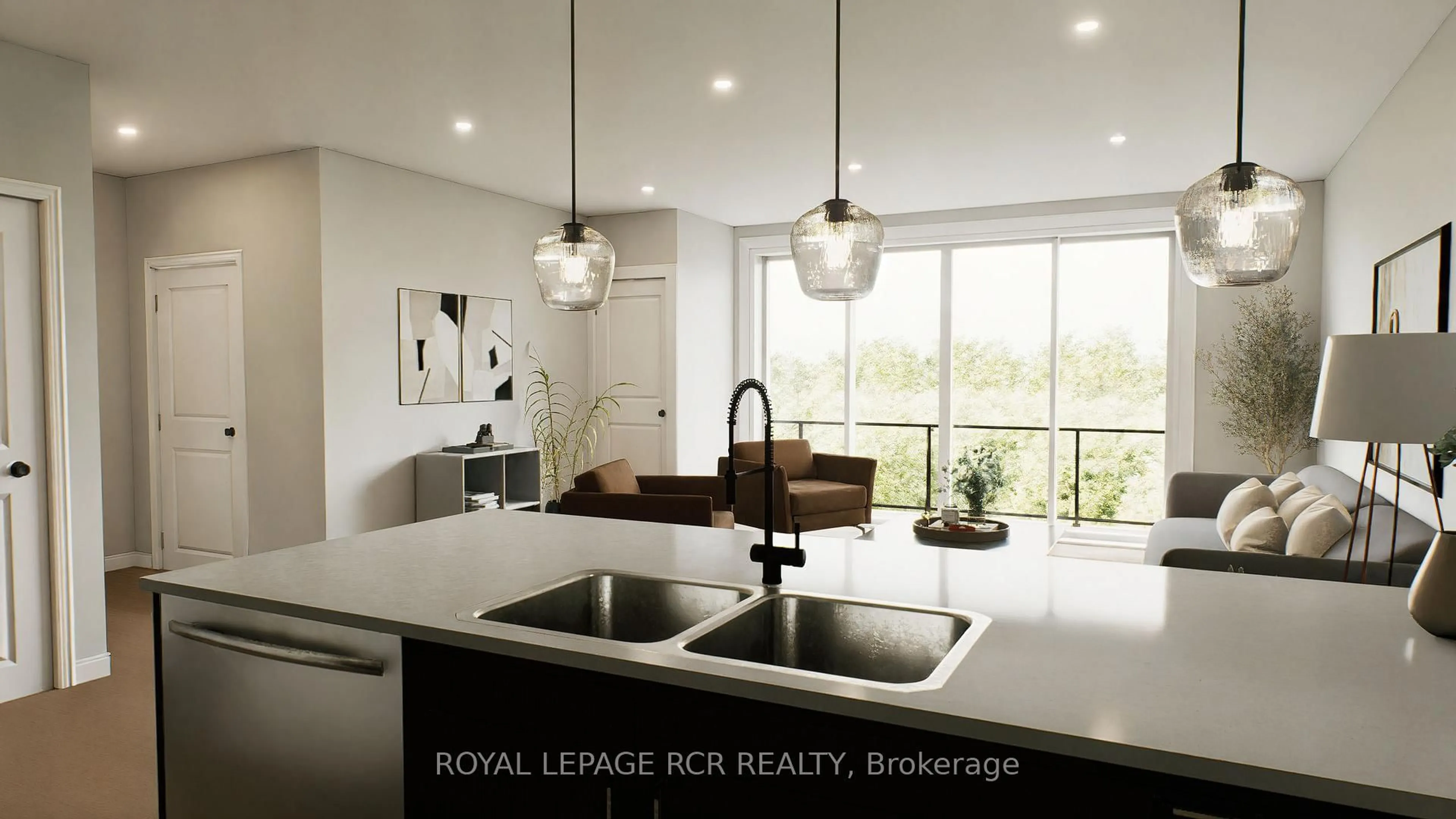 Open concept kitchen, wood/laminate floor for 50 Emma St #204, East Luther Grand Valley Ontario L9W 5P9