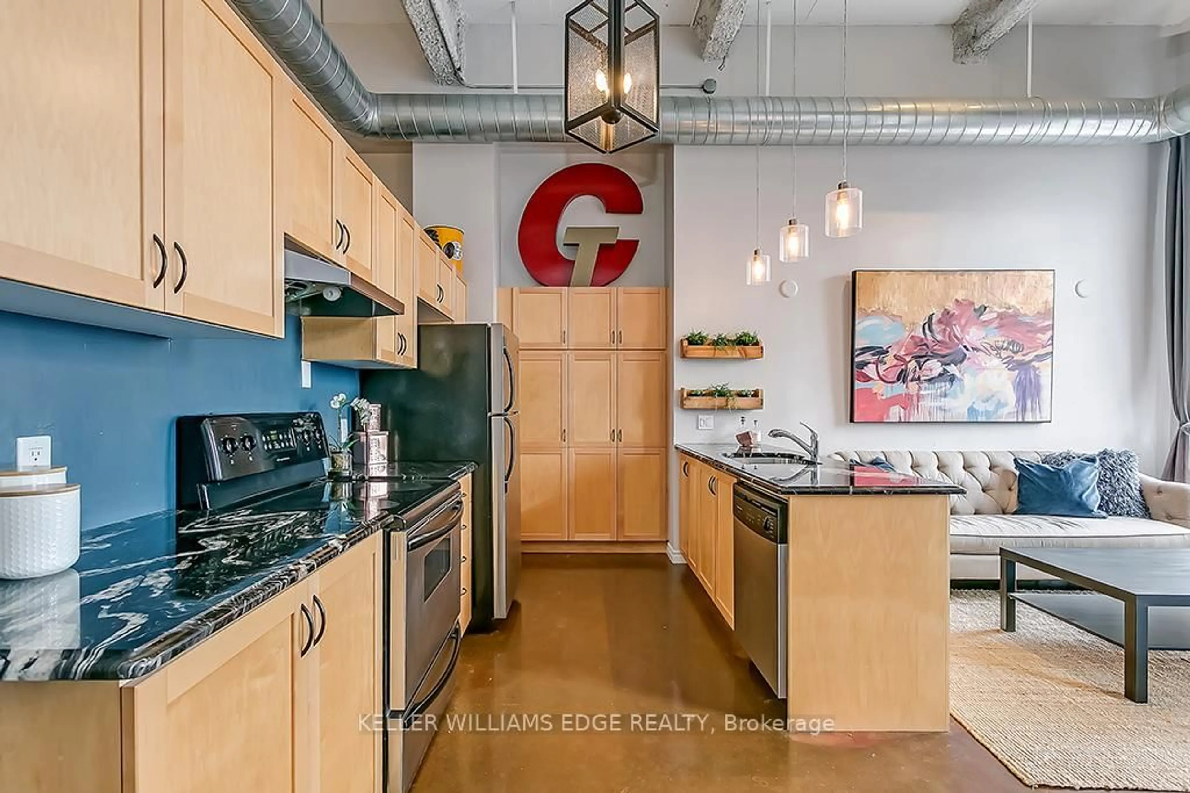 Contemporary kitchen, ceramic/tile floor for 11 Rebecca St #311, Hamilton Ontario L8R 3H7