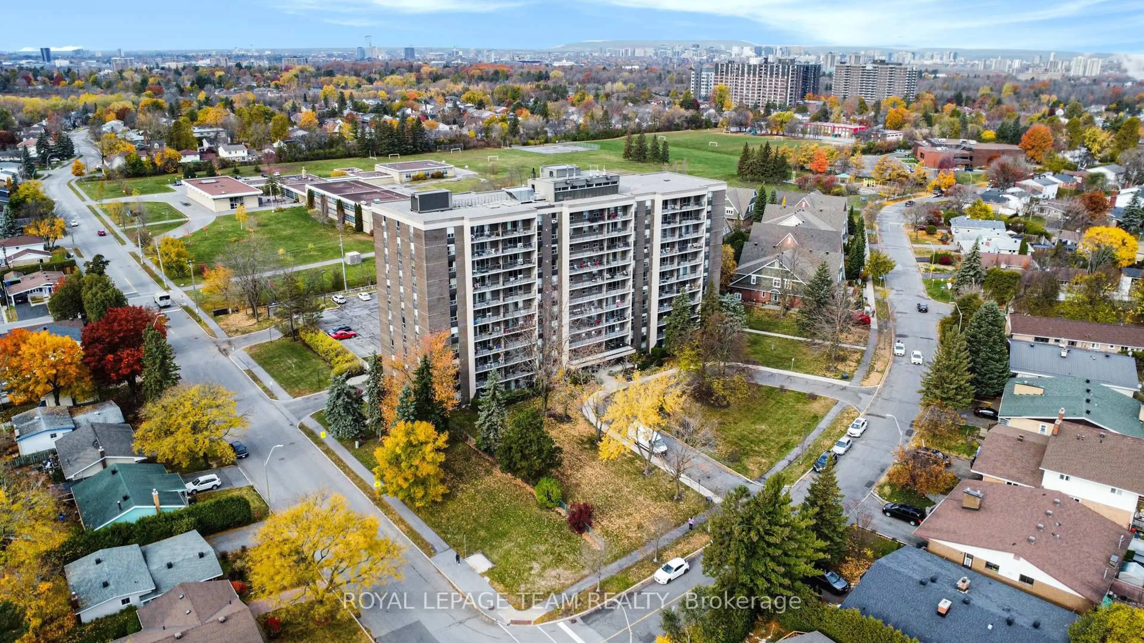 A pic from outside/outdoor area/front of a property/back of a property/a pic from drone, city buildings view from balcony for 2400 Virginia Dr #606, Ottawa Ontario K1H 8L3