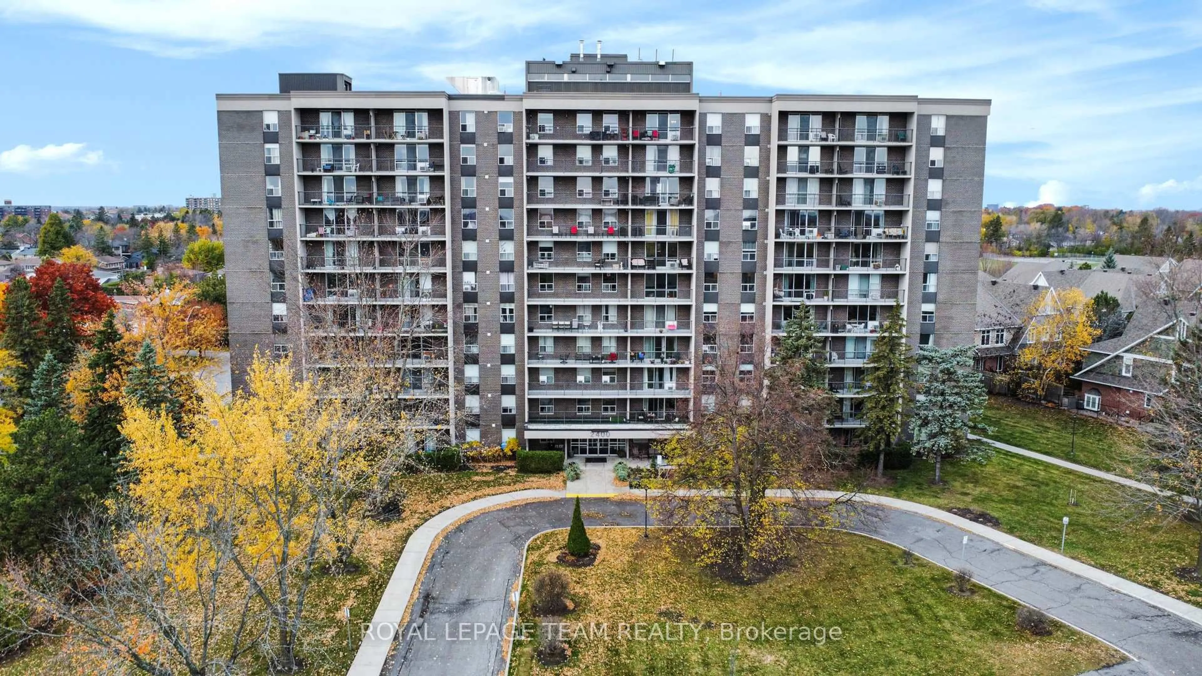 A pic from outside/outdoor area/front of a property/back of a property/a pic from drone, city buildings view from balcony for 2400 Virginia Dr #606, Ottawa Ontario K1H 8L3