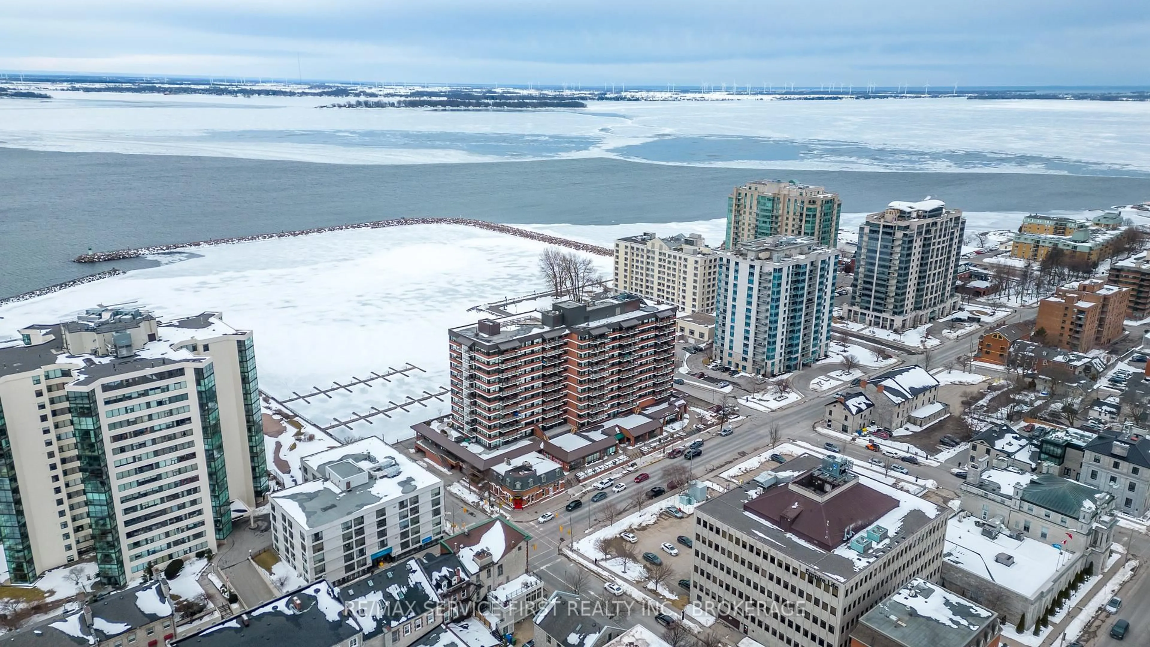 A pic from outside/outdoor area/front of a property/back of a property/a pic from drone, city buildings view from balcony for 165 Ontario St #503, Kingston Ontario K7L 2Y6