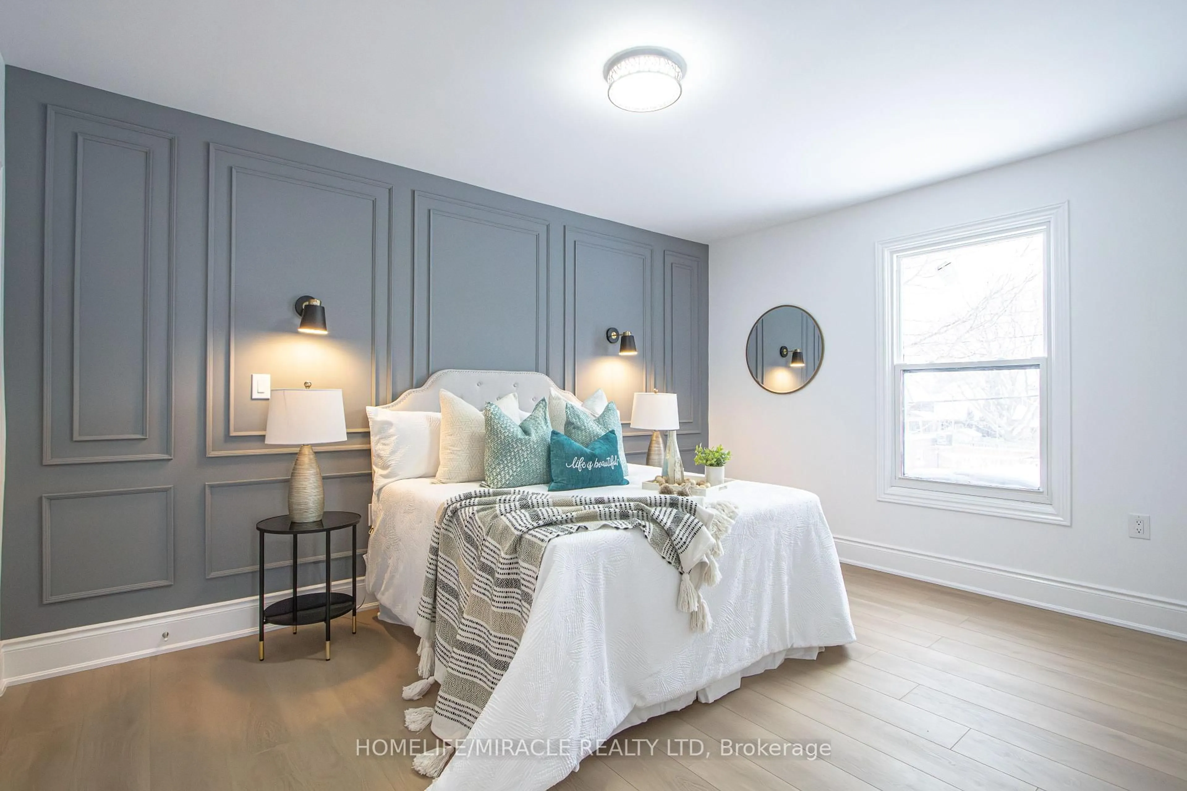 Bedroom with bed, wood/laminate floor for 1223 York St, London East Ontario N5W 2V1