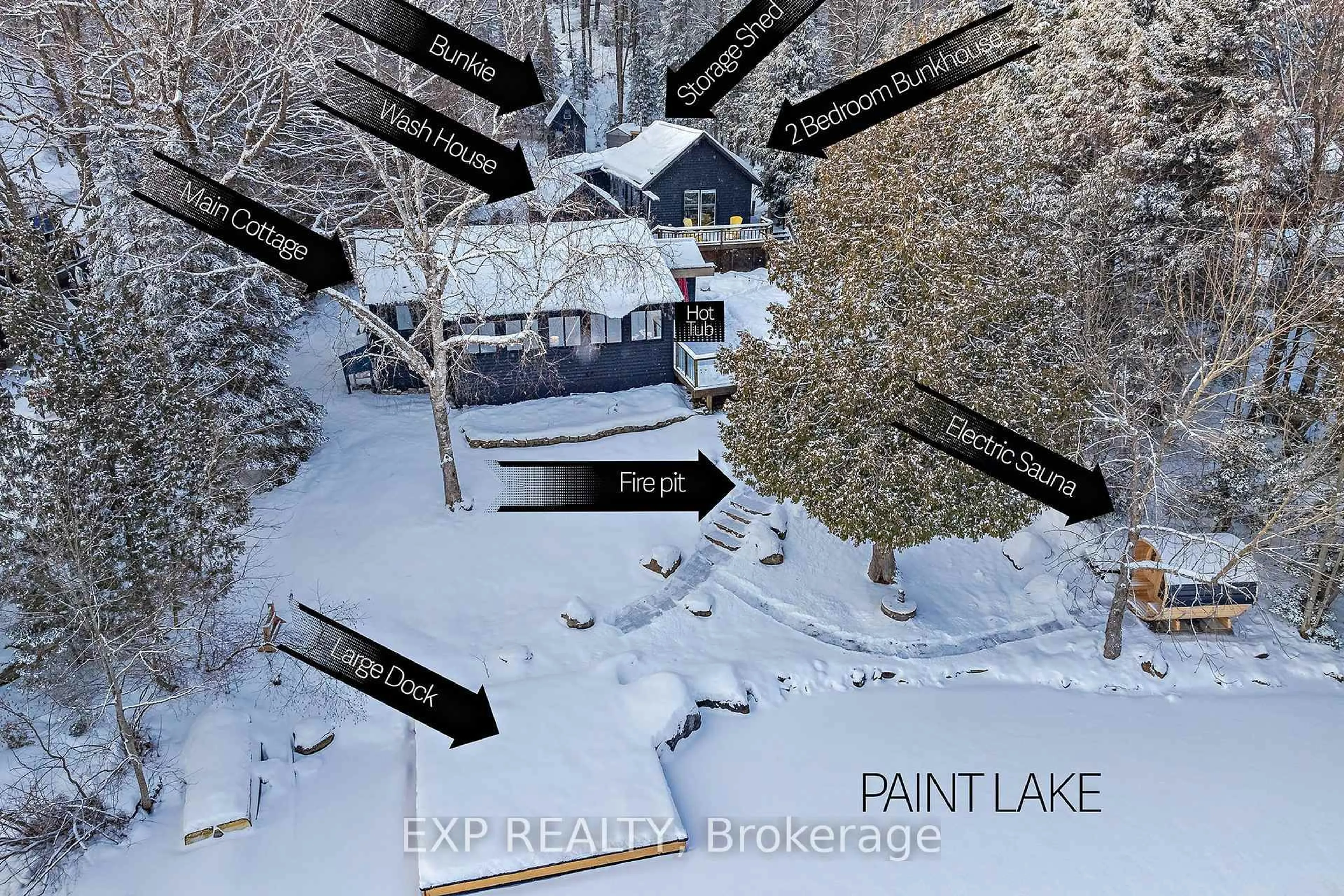 A pic from outside/outdoor area/front of a property/back of a property/a pic from drone, unknown for 1355 Bellwood Acres Rd, Lake of Bays Ontario P0B 1A0