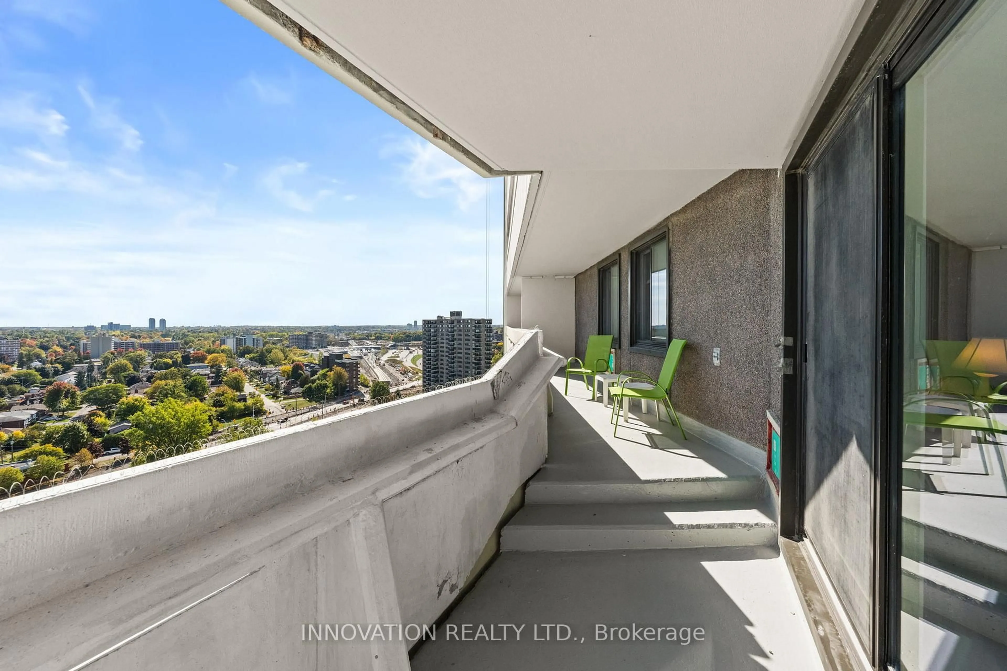 Balcony in the apartment, city buildings view from balcony for 1171 Ambleside Dr #1905, Ottawa Ontario K2B 8E1