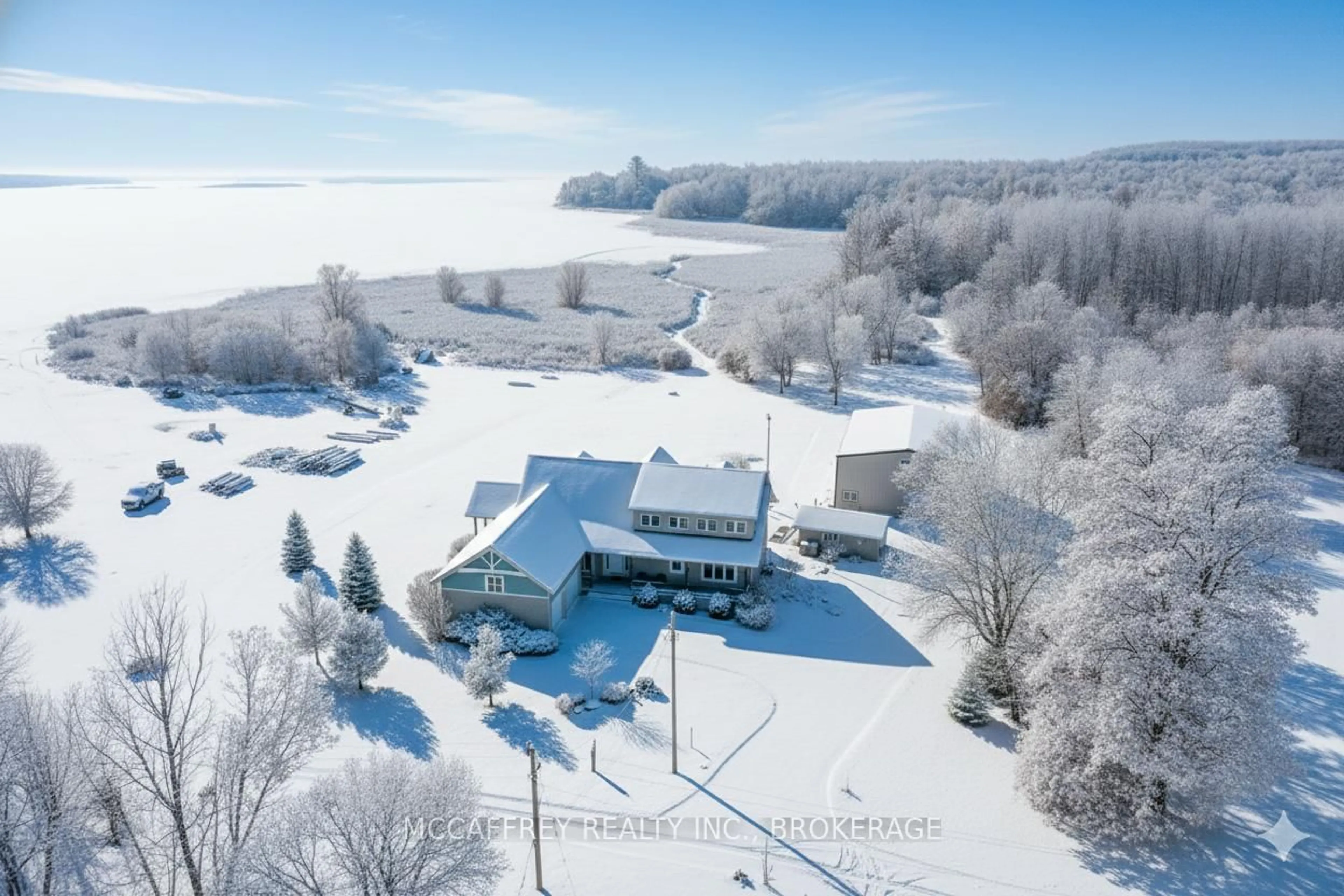 A pic from outside/outdoor area/front of a property/back of a property/a pic from drone, water/lake/river/ocean view for 6019 County Road 9, Napanee Ontario K7R 3K8