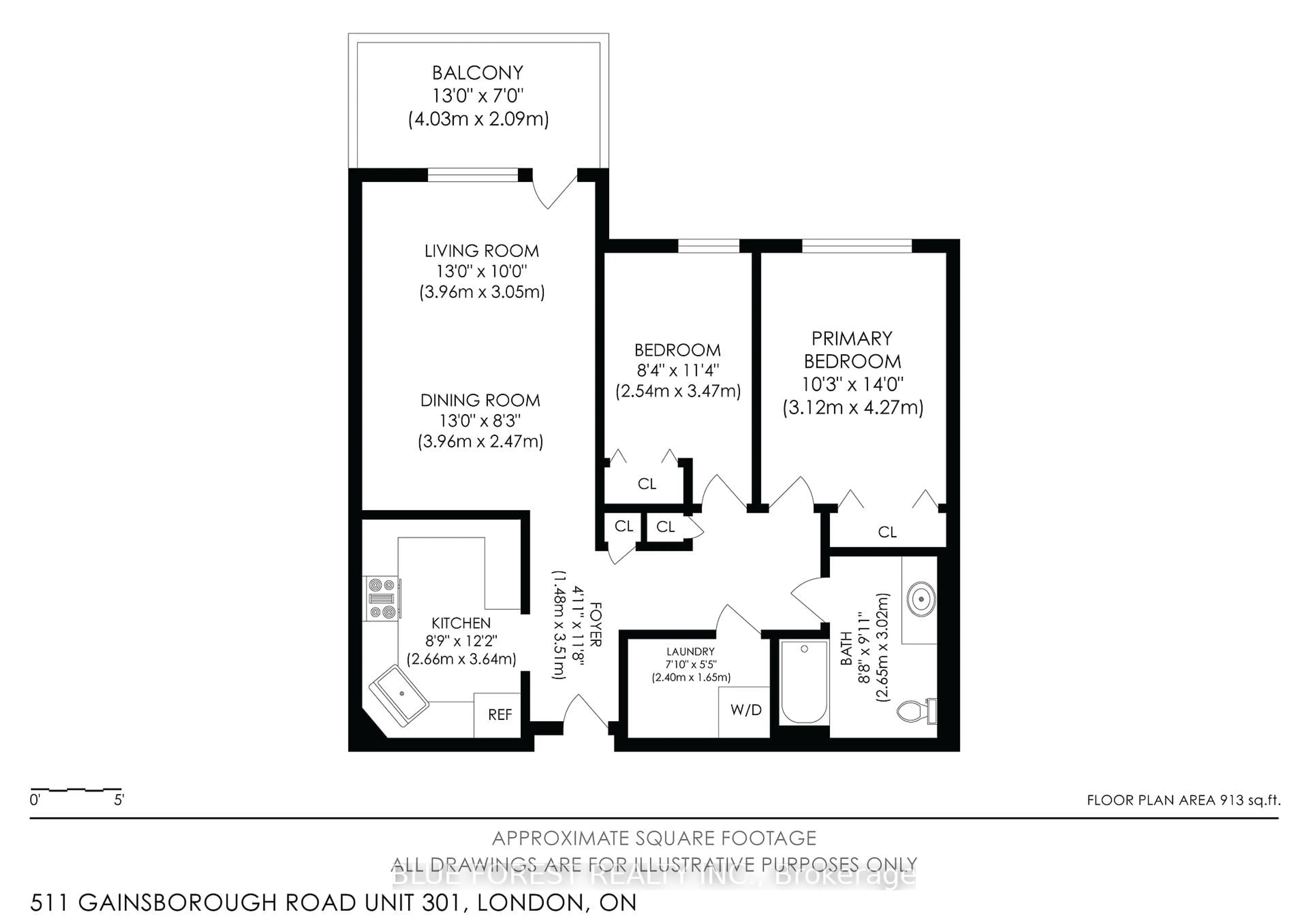 Floor plan for 511 Gainsborough Rd #301, London North Ontario N6G 4Z5