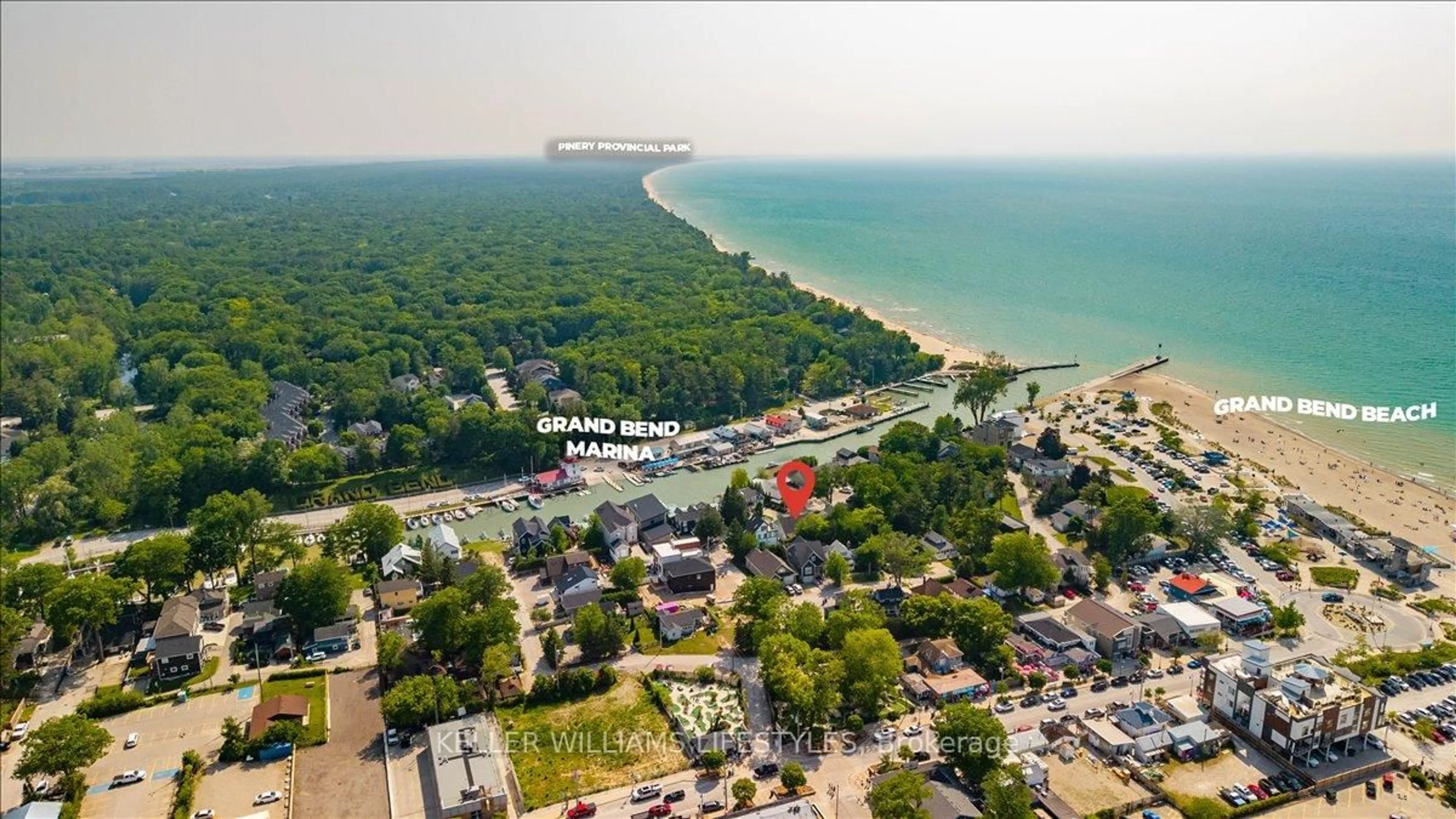 A pic from outside/outdoor area/front of a property/back of a property/a pic from drone, water/lake/river/ocean view for 40 Lakeside Circ, Lambton Shores Ontario N0M 1T0