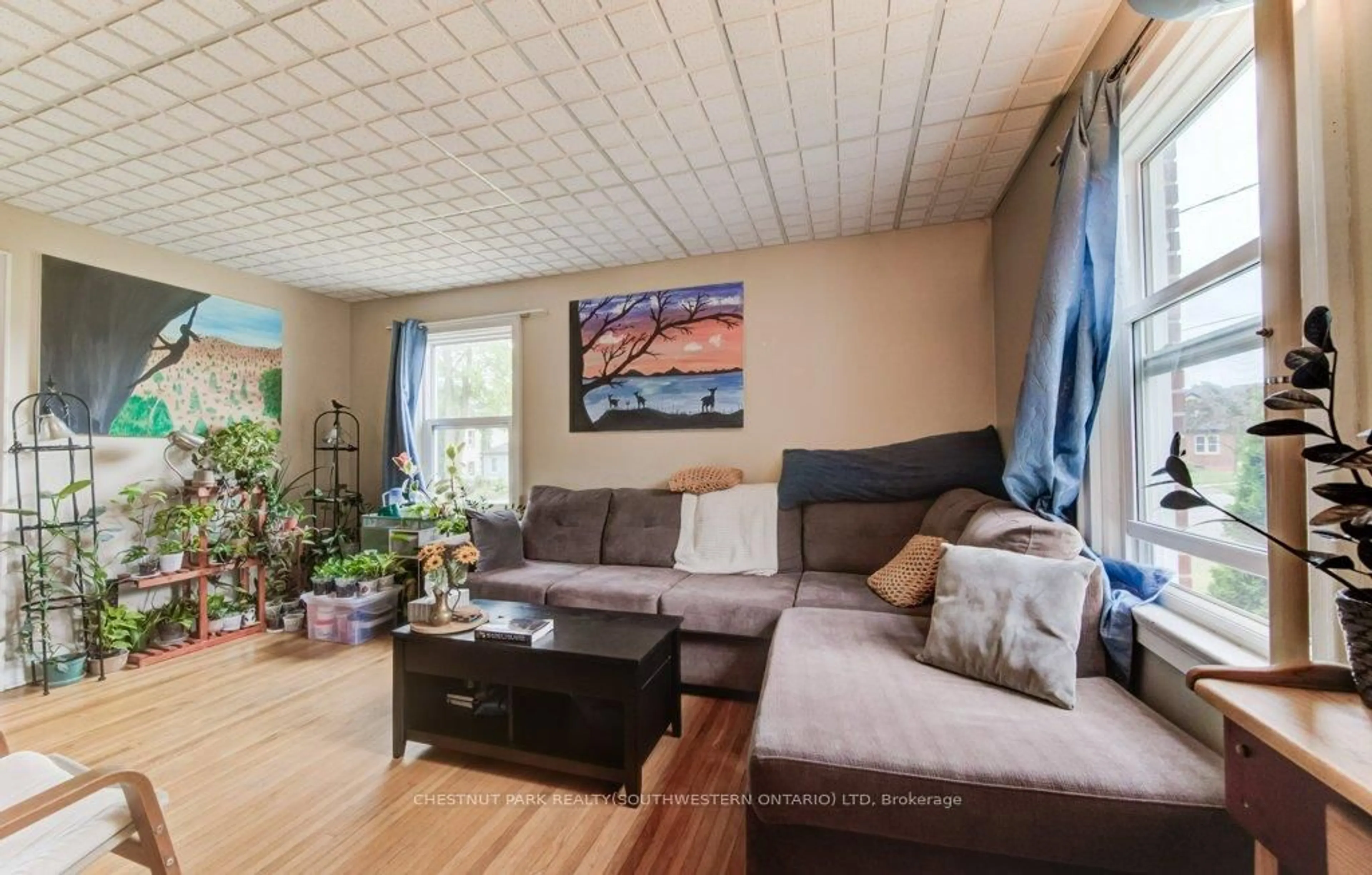 Living room with furniture, wood/laminate floor for 56 Lilac St, Waterloo Ontario N2G 3A8